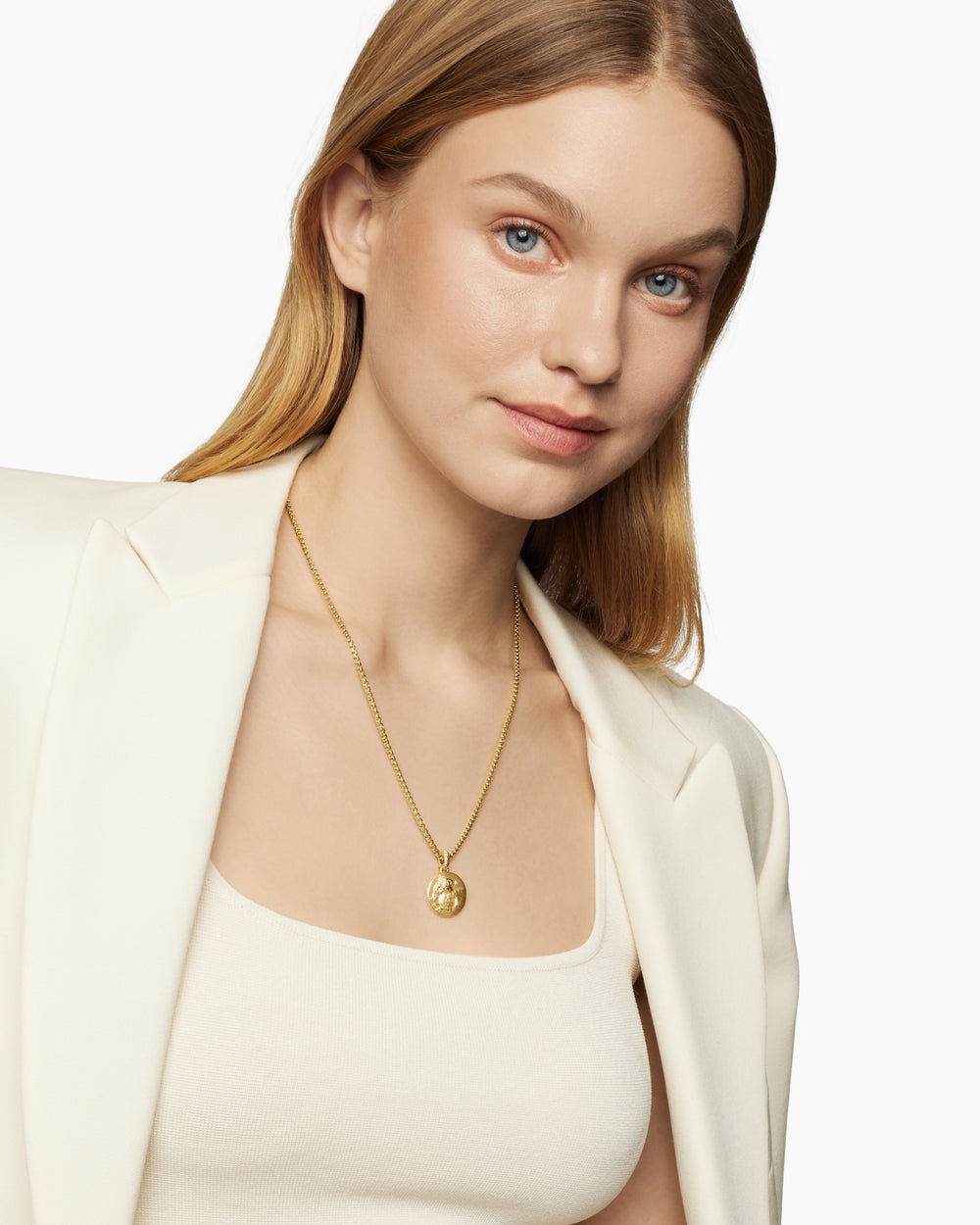 Womens Aries Amulet in 18K Yellow Gold with Diamonds, 19mm