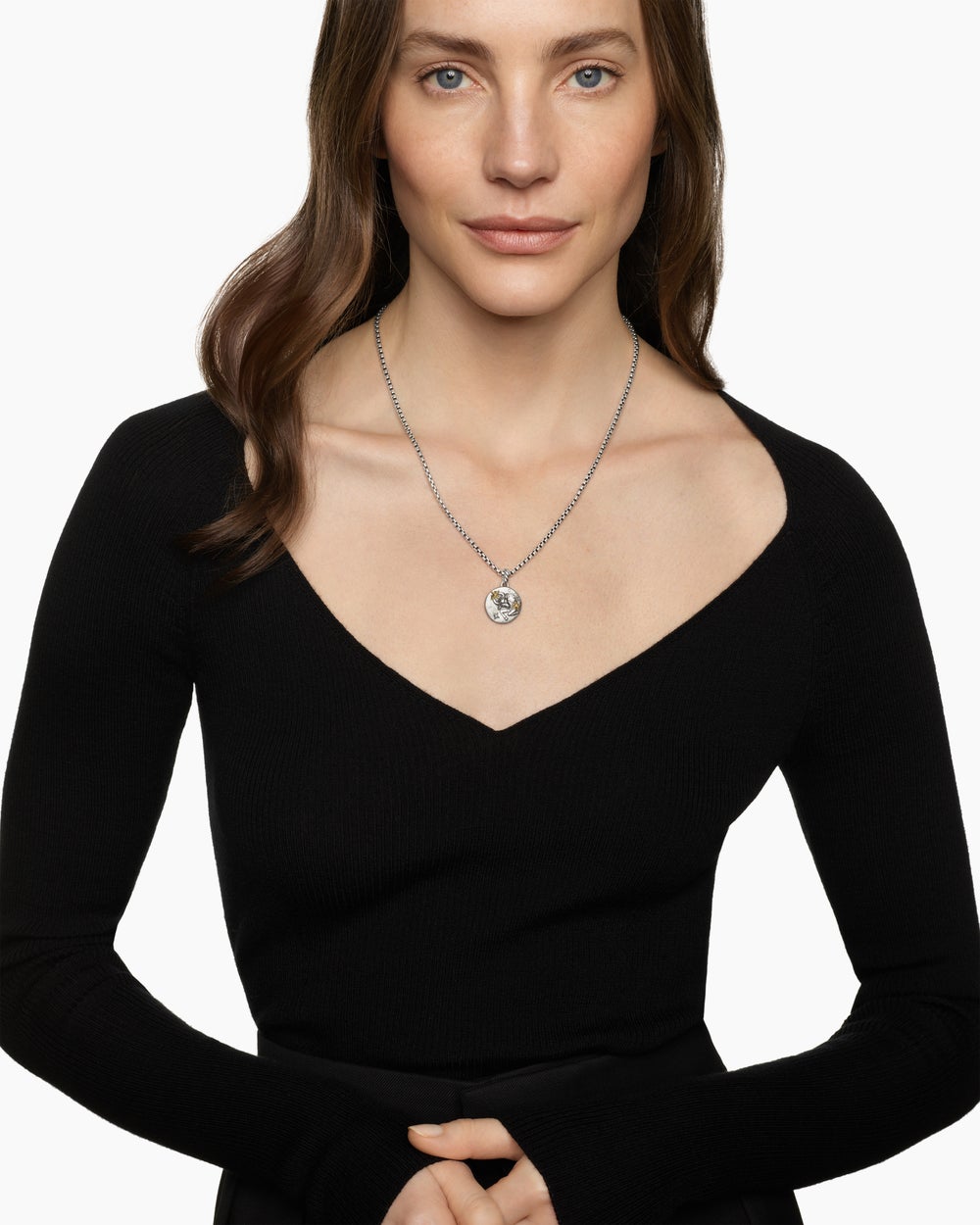Womens Taurus Amulet in Sterling Silver with 18K Yellow Gold and Diamonds, 19mm