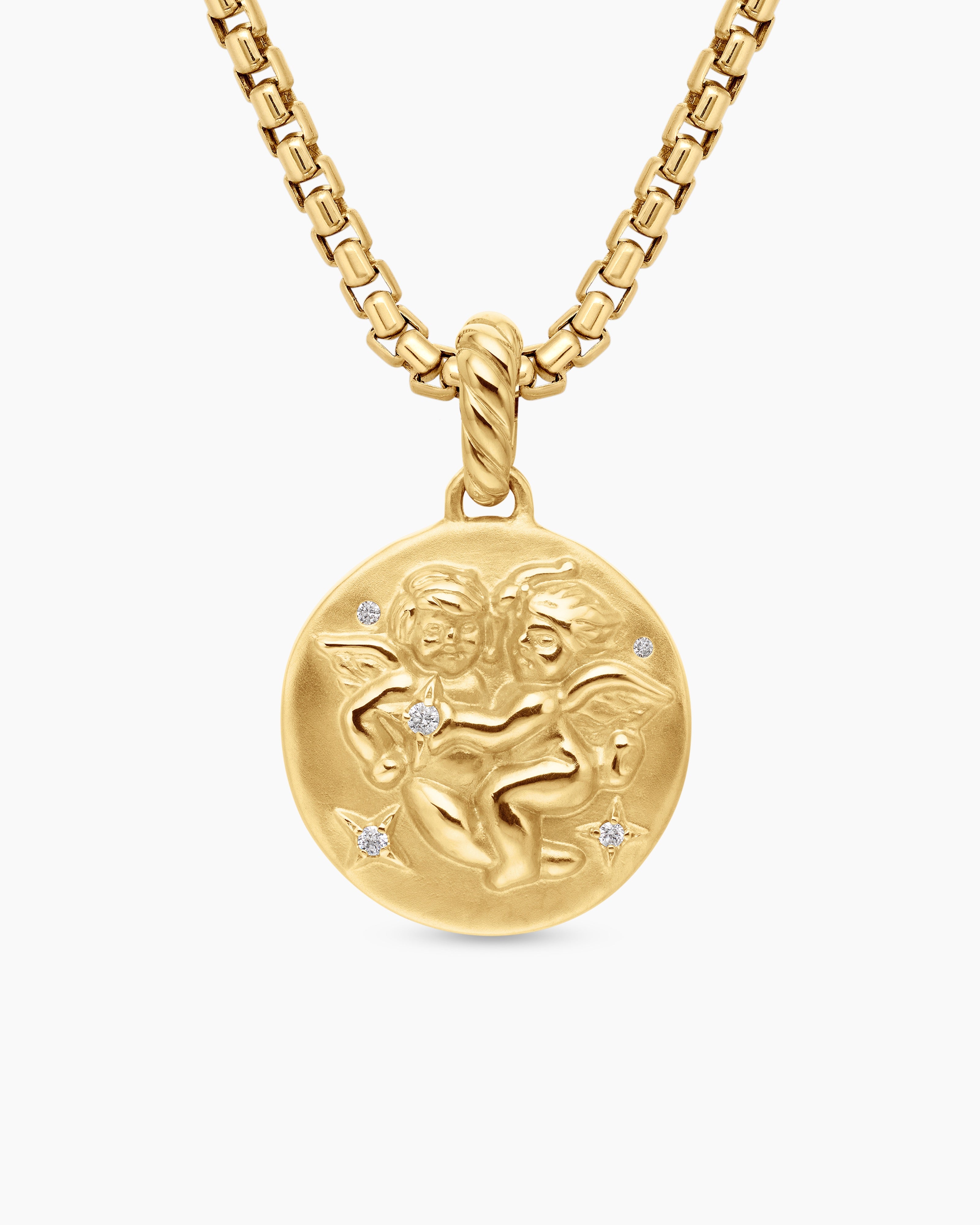Womens Gemini Amulet in 18K Yellow Gold with Diamonds, 19mm