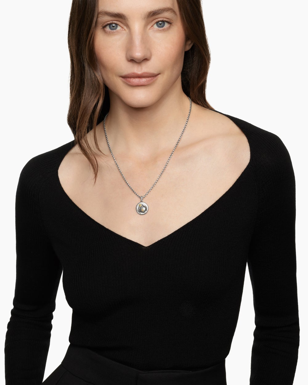 Womens Cancer Amulet in Sterling Silver with 18K Yellow Gold and Diamonds, 19mm