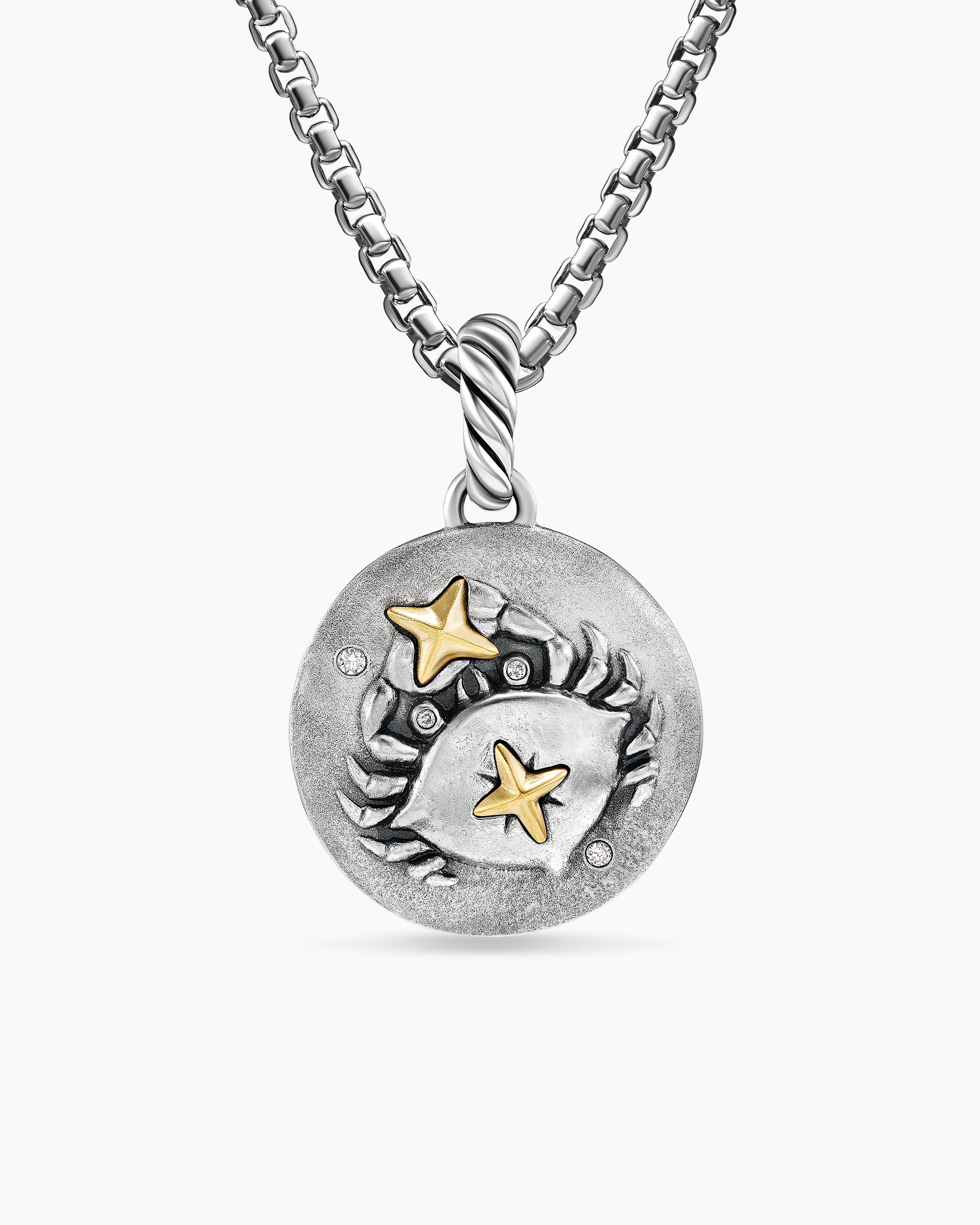 Womens Cancer Amulet in Sterling Silver with 18K Yellow Gold and Diamonds, 19mm