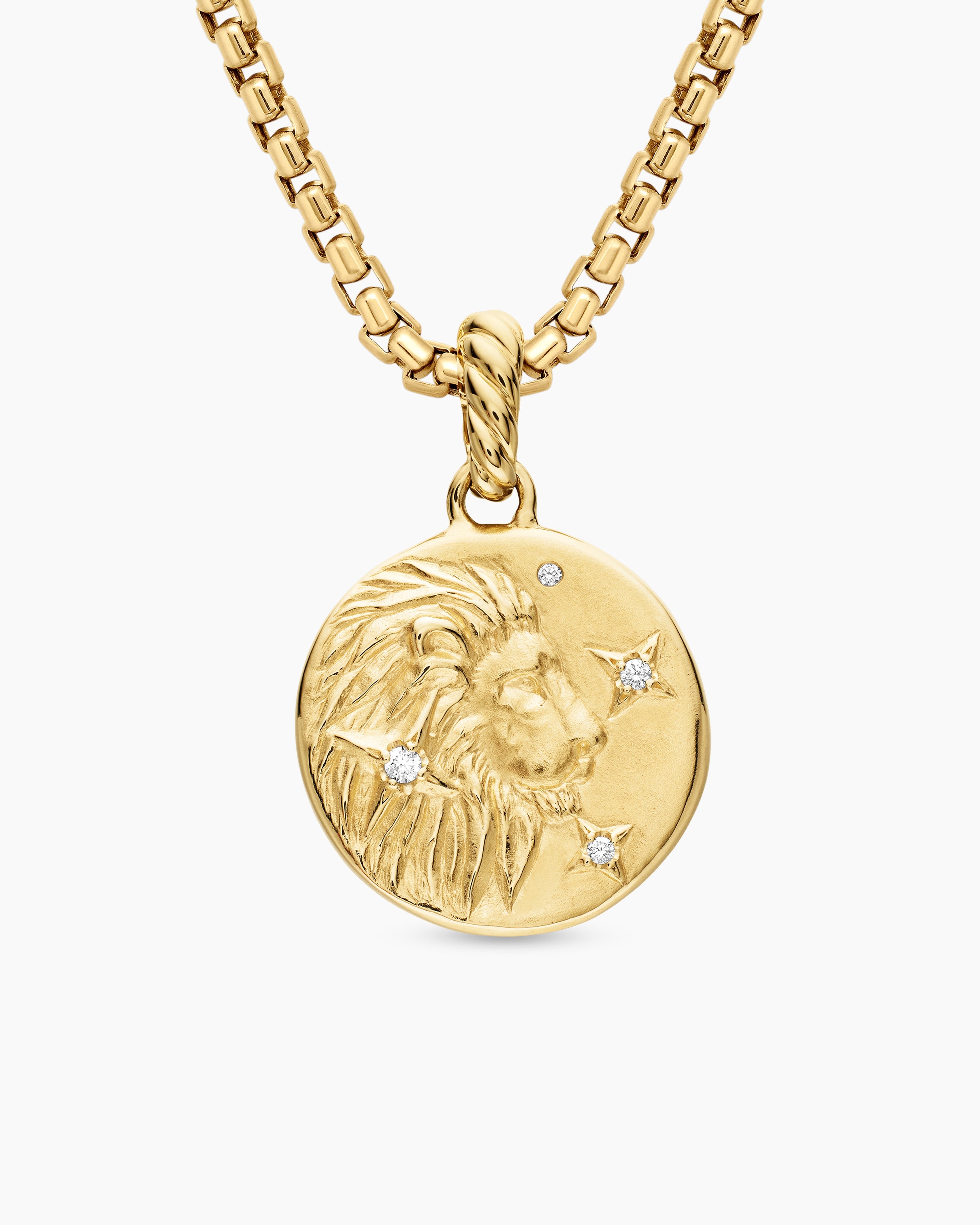 Womens Leo Amulet in 18K Yellow Gold with Diamonds, 19mm