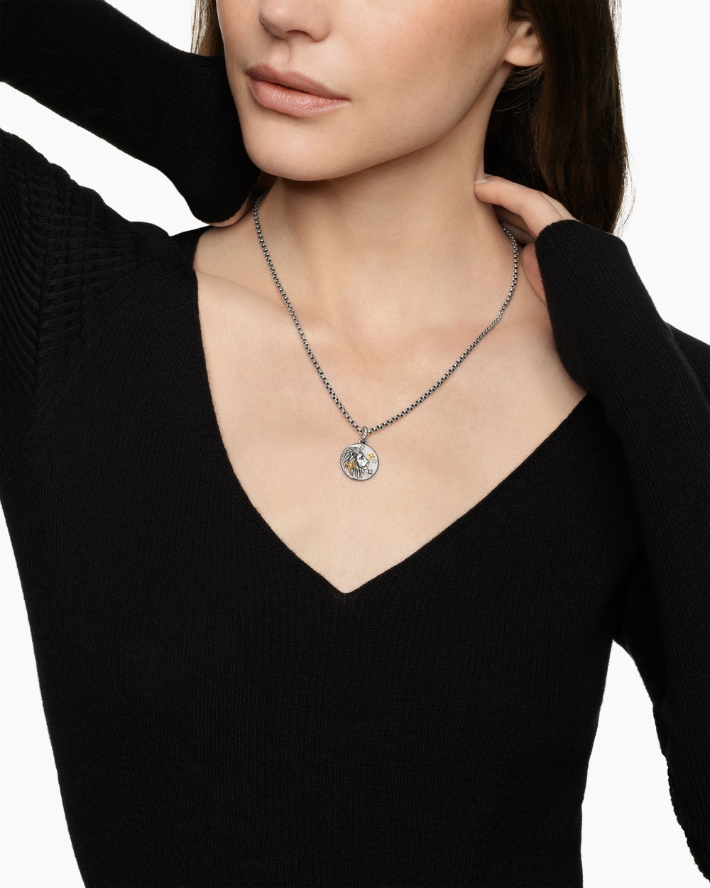 Womens Leo Amulet in Sterling Silver with 18ct Yellow Gold and Diamonds, 19mm