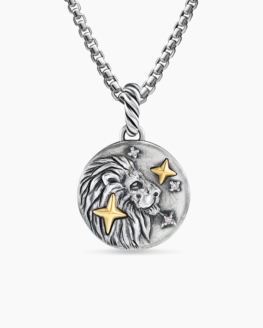 Womens Leo Amulet in Sterling Silver with 18ct Yellow Gold and Diamonds, 19mm