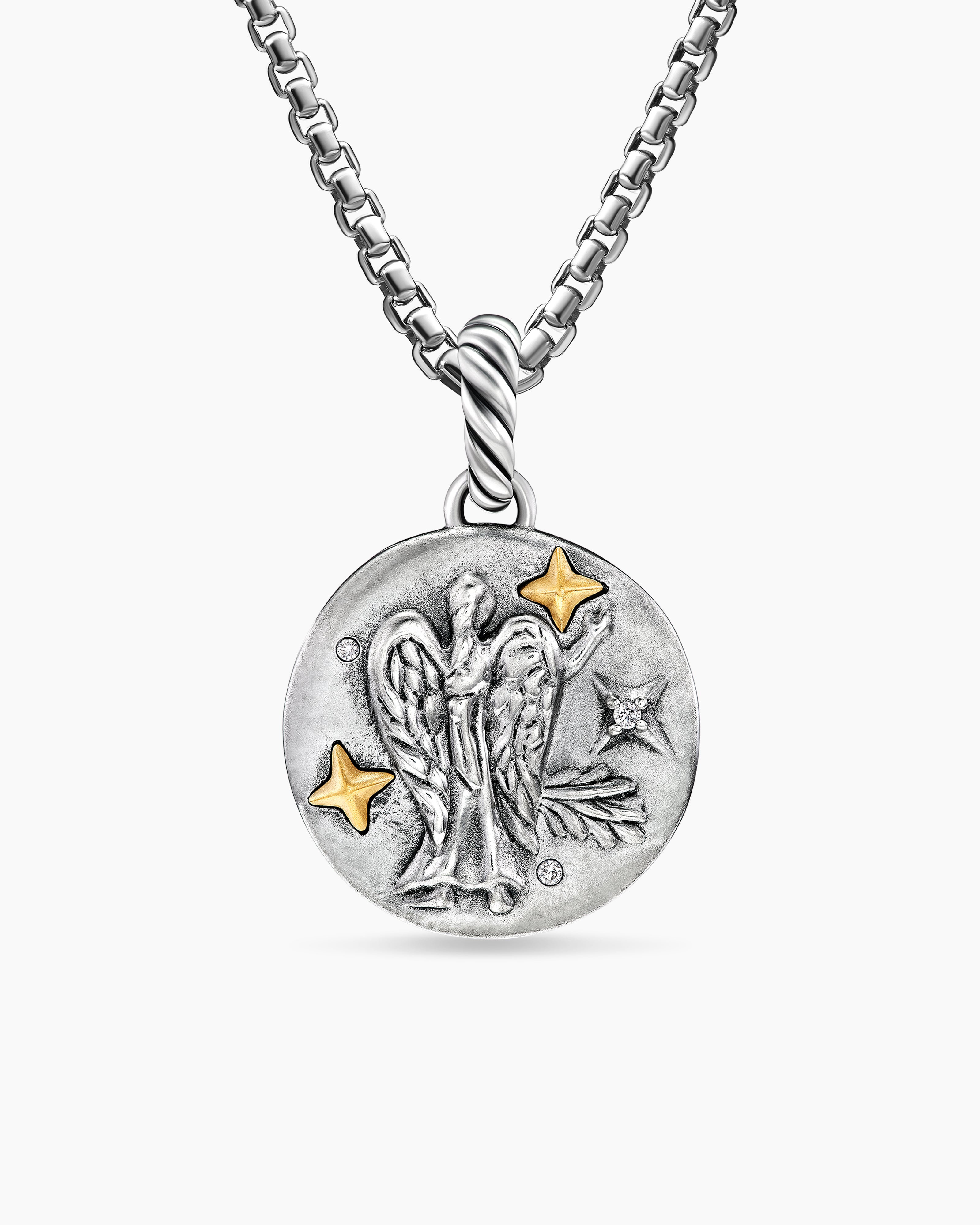 Womens Virgo Amulet in Sterling Silver with 18K Yellow Gold and Diamonds, 19mm