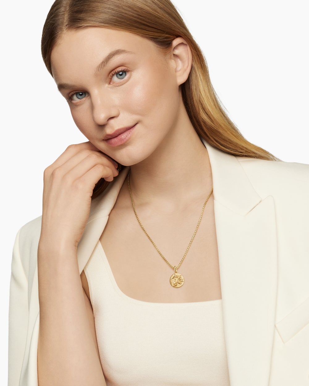 Womens Libra Amulet in 18K Yellow Gold with Diamonds, 19mm