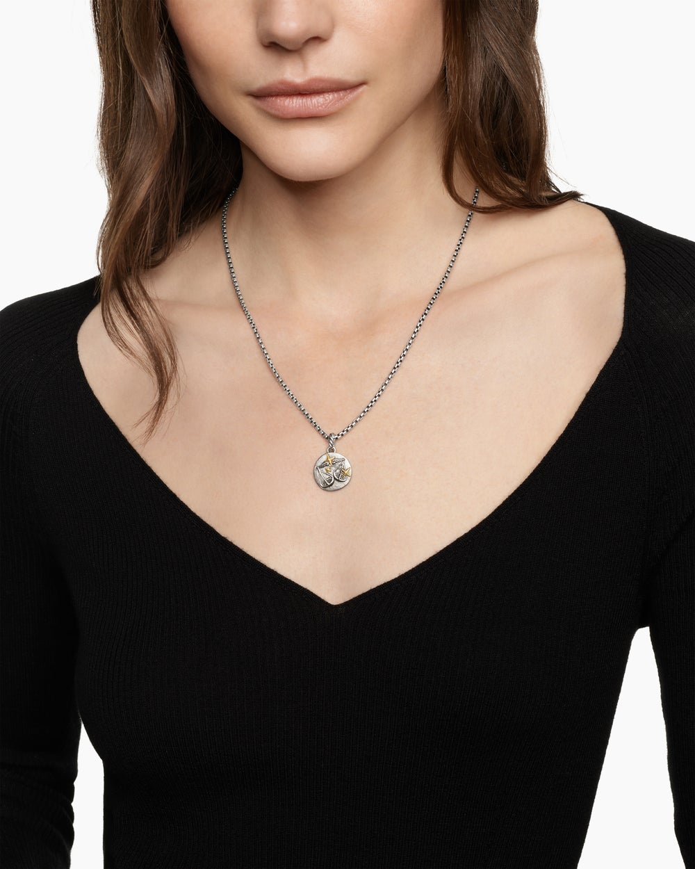 Womens Libra Amulet in Sterling Silver with 18K Yellow Gold and Diamonds, 19mm