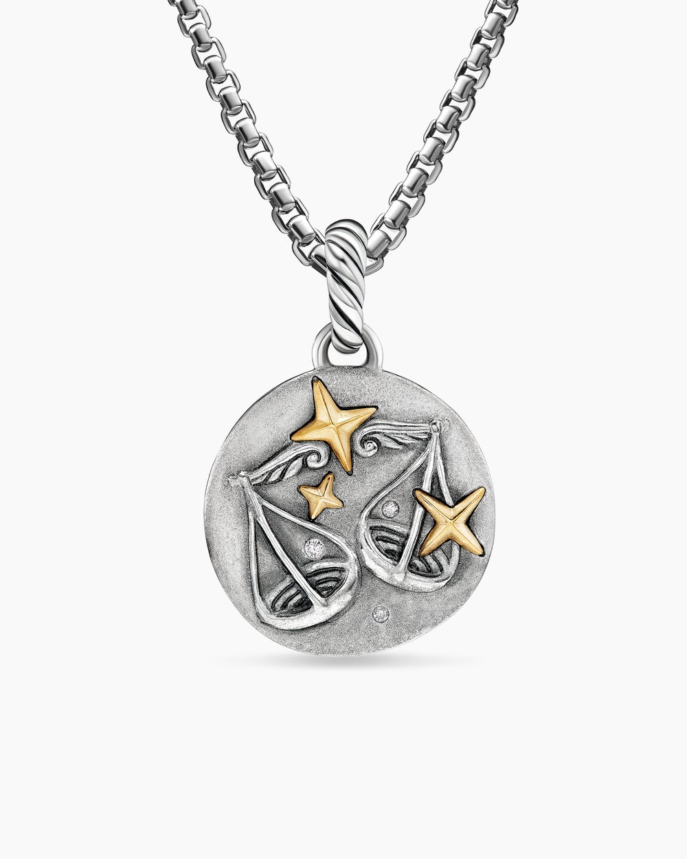 Womens Libra Amulet in Sterling Silver with 18K Yellow Gold and Diamonds, 19mm