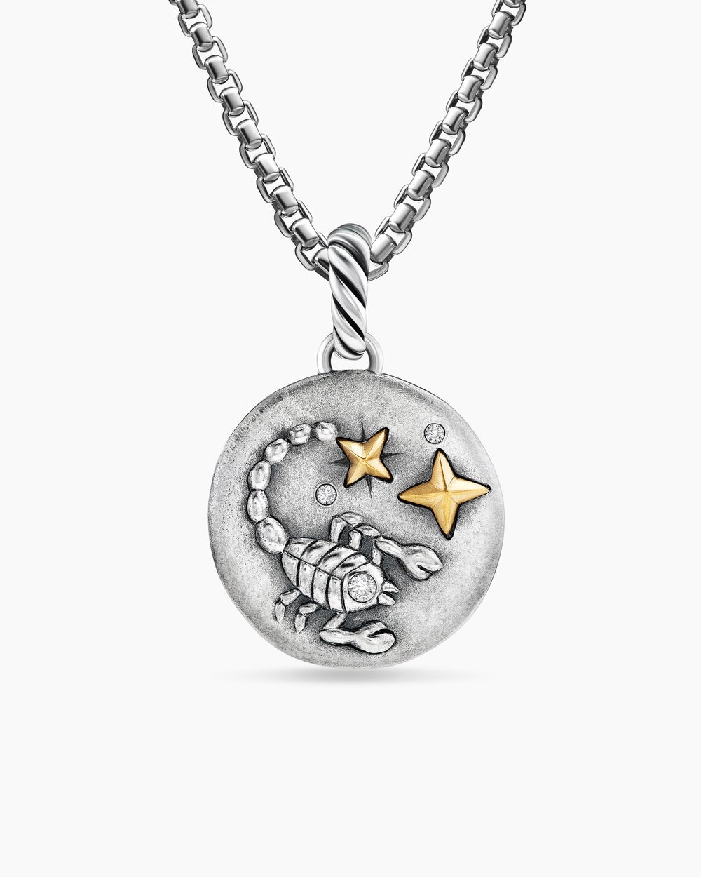 Womens Scorpio Amulet in Sterling Silver with 18K Yellow Gold and Diamonds, 19mm