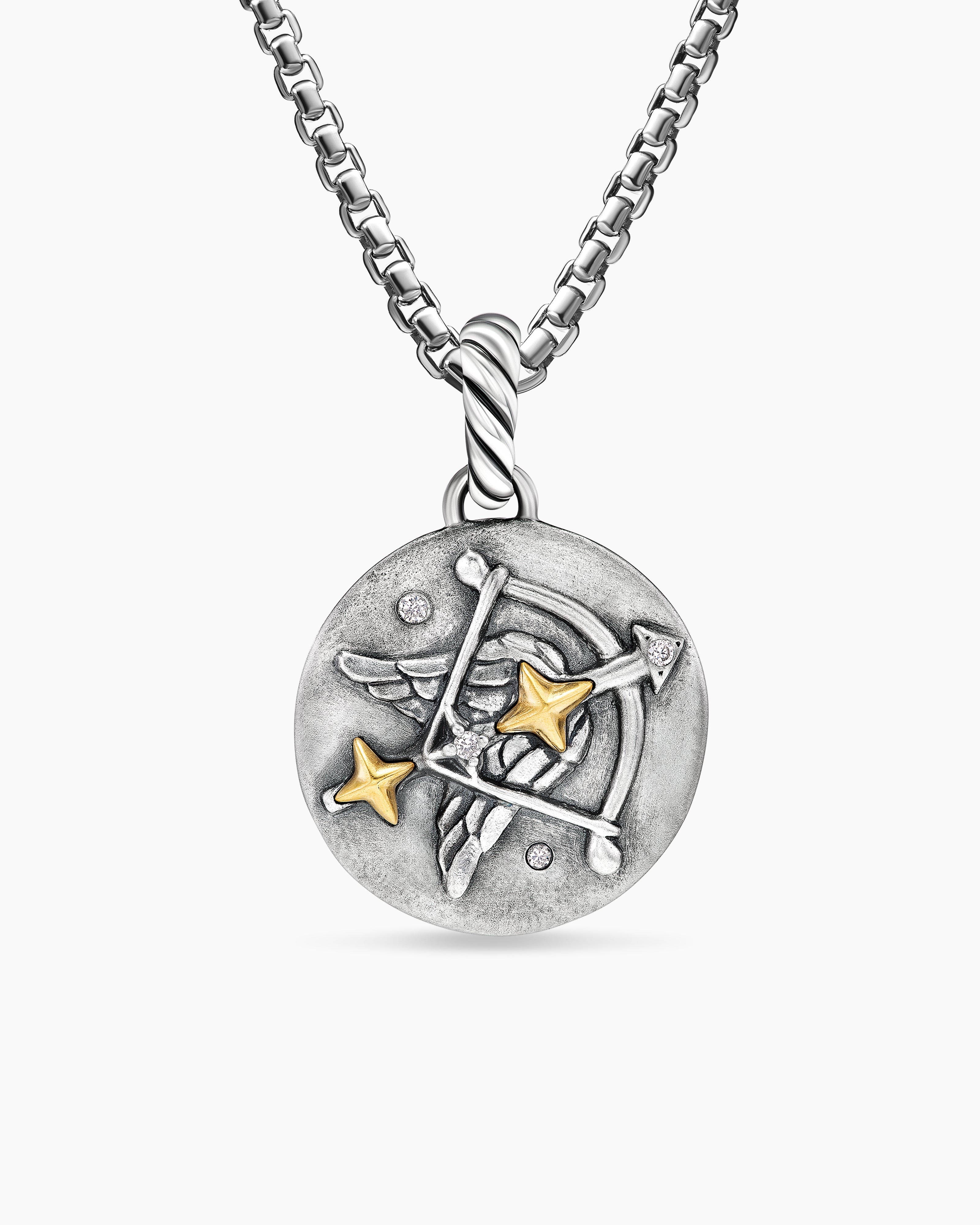 Womens Sagittarius Amulet in Sterling Silver with 18ct Yellow Gold and Diamonds, 19mm