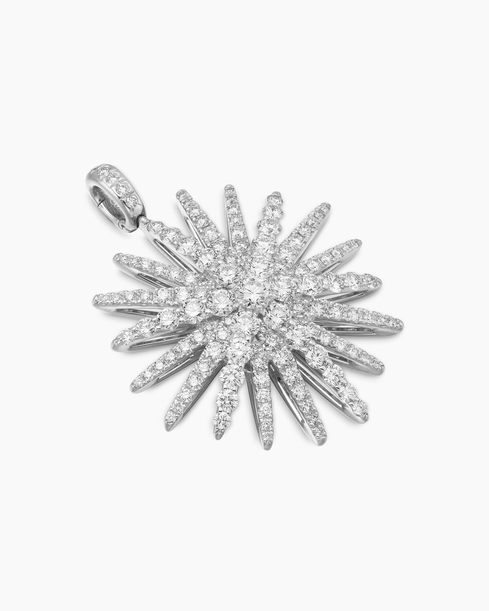 Womens Starburst Pendant in 18K White Gold with Full Pavé Diamonds, 33.7mm