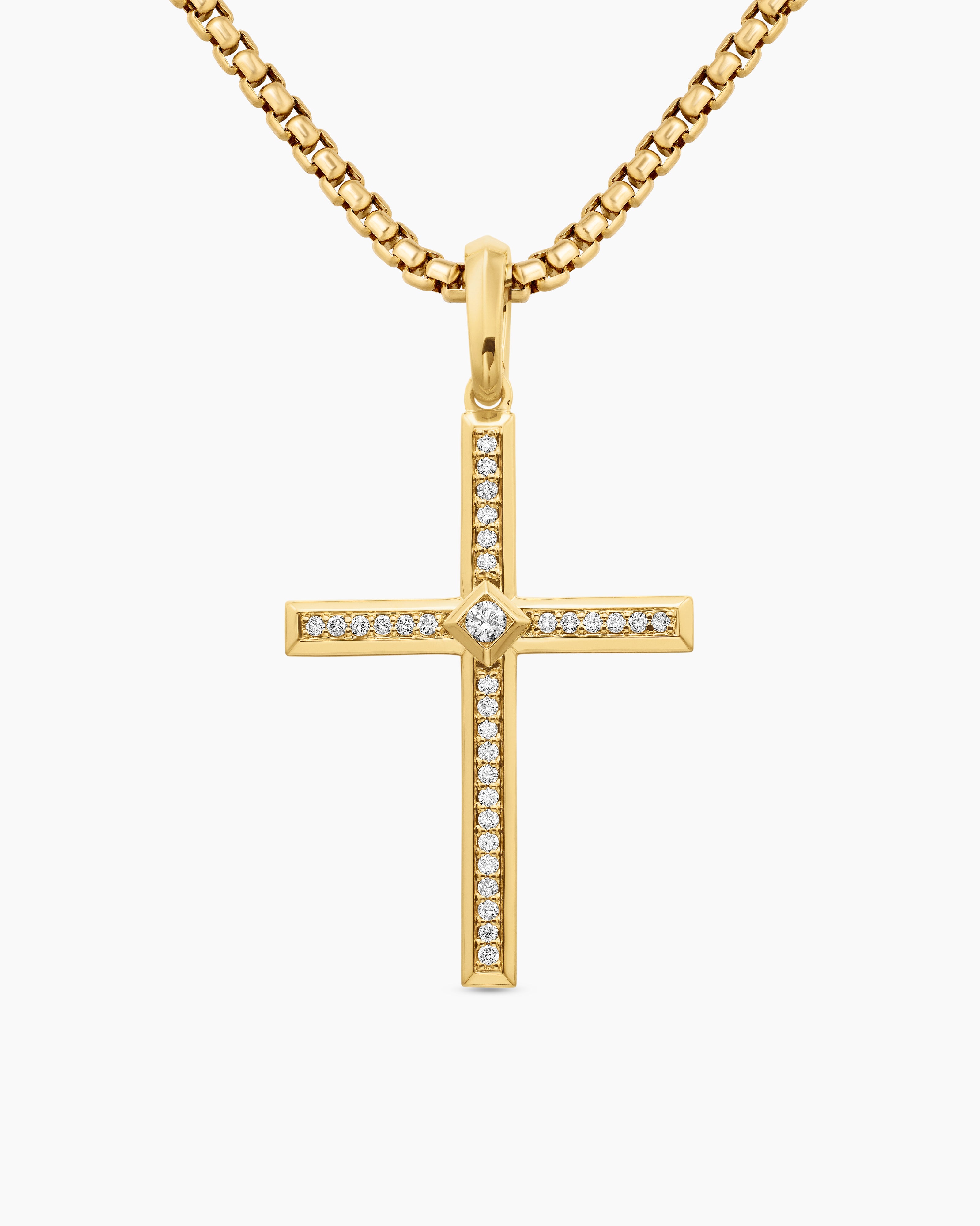Womens Modern Renaissance&reg; Cross Pendant in 18K Yellow Gold with Diamonds, 34mm