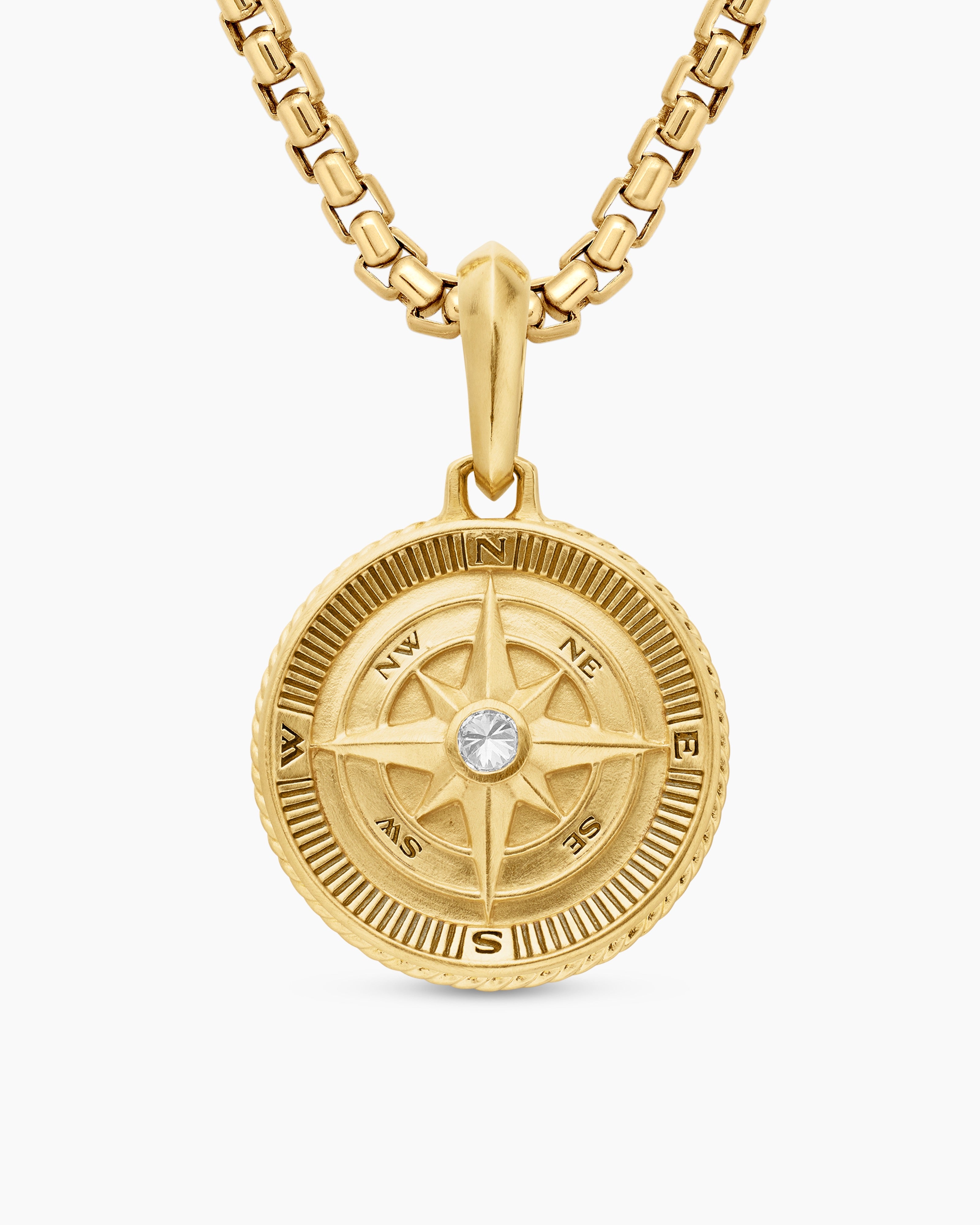 Mens Maritime&reg; Compass Amulet in 18K Yellow Gold with Center Diamond, 20mm