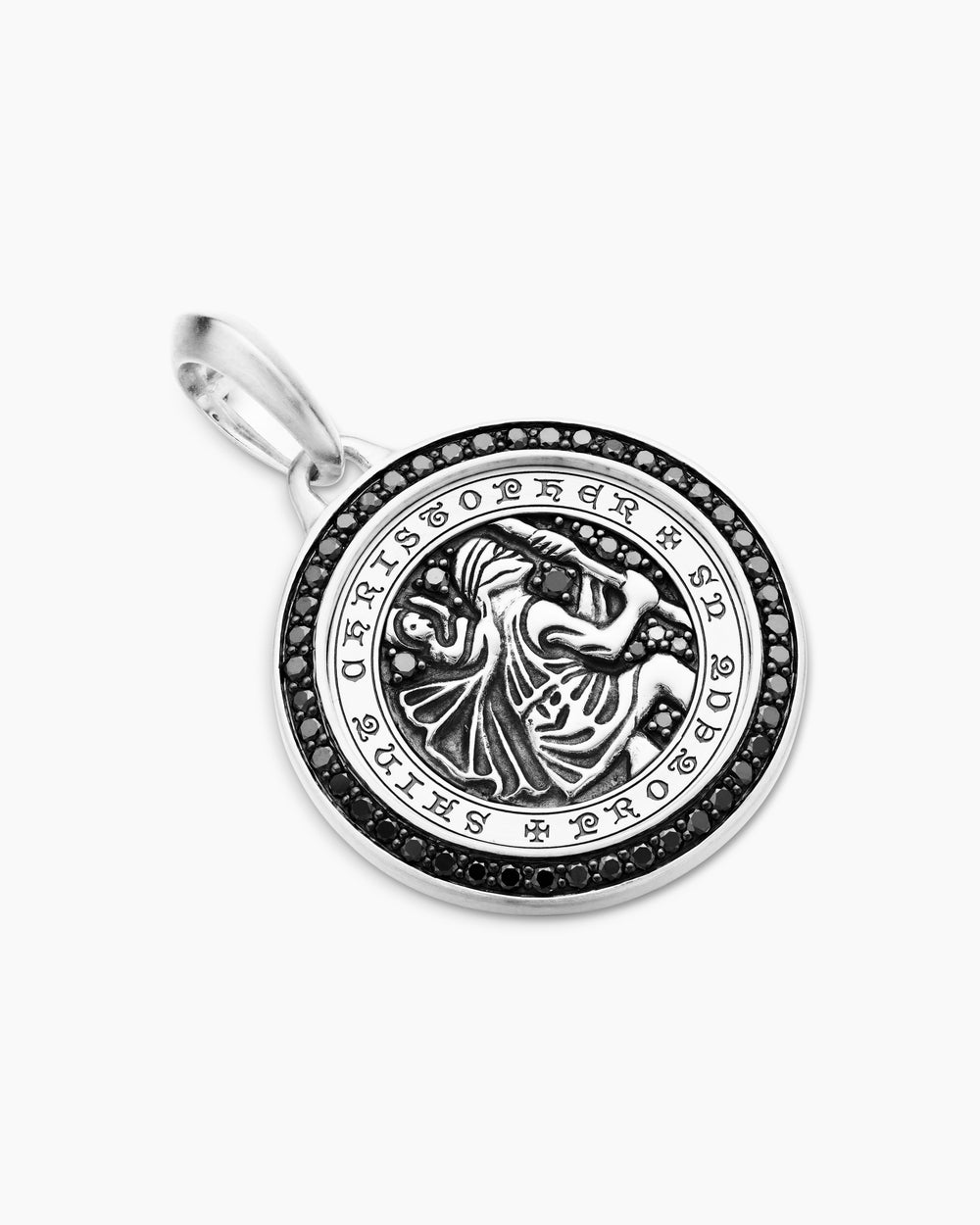 Amulette de Saint-Christophe en argent massif avec diamants noirs, 28,5 mm homme
