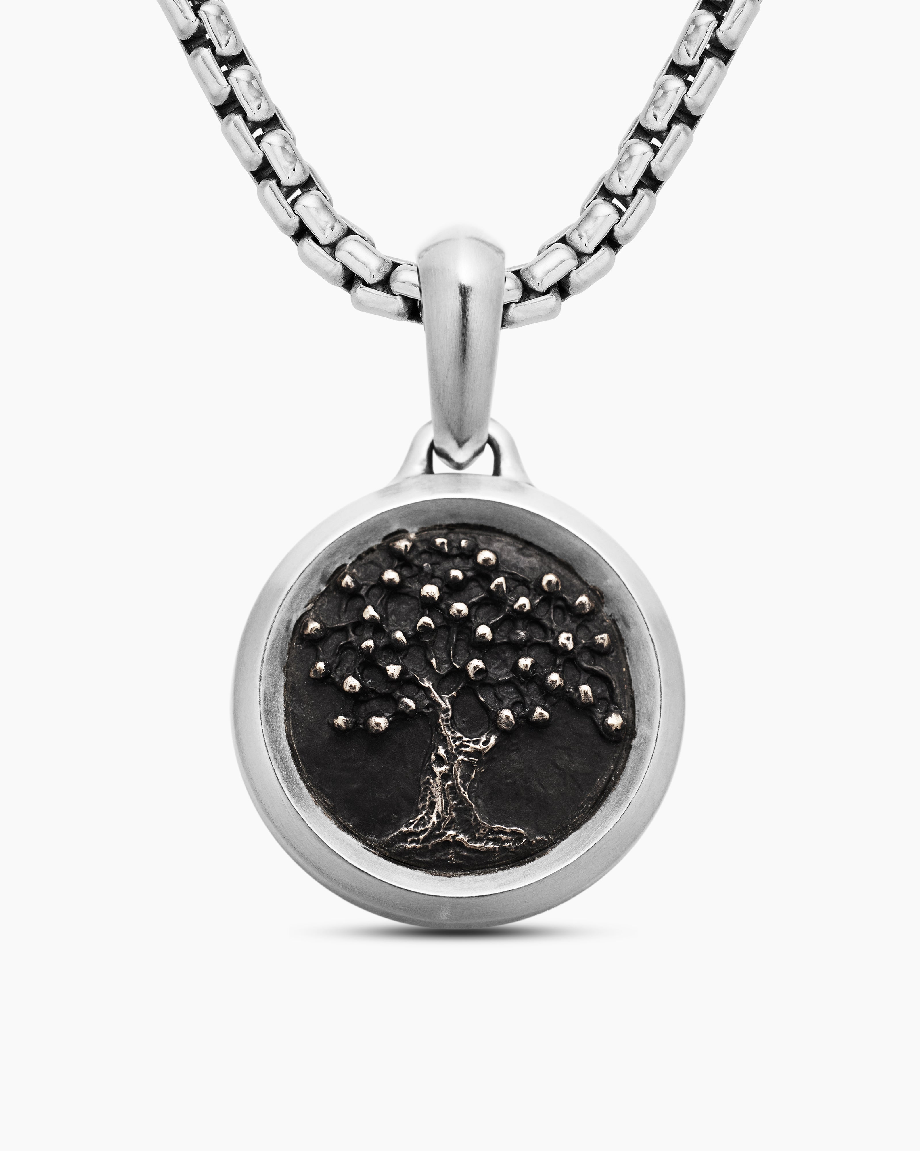 Mens Tree of Life Amulet in Sterling Silver with Bronze, 22.8mm