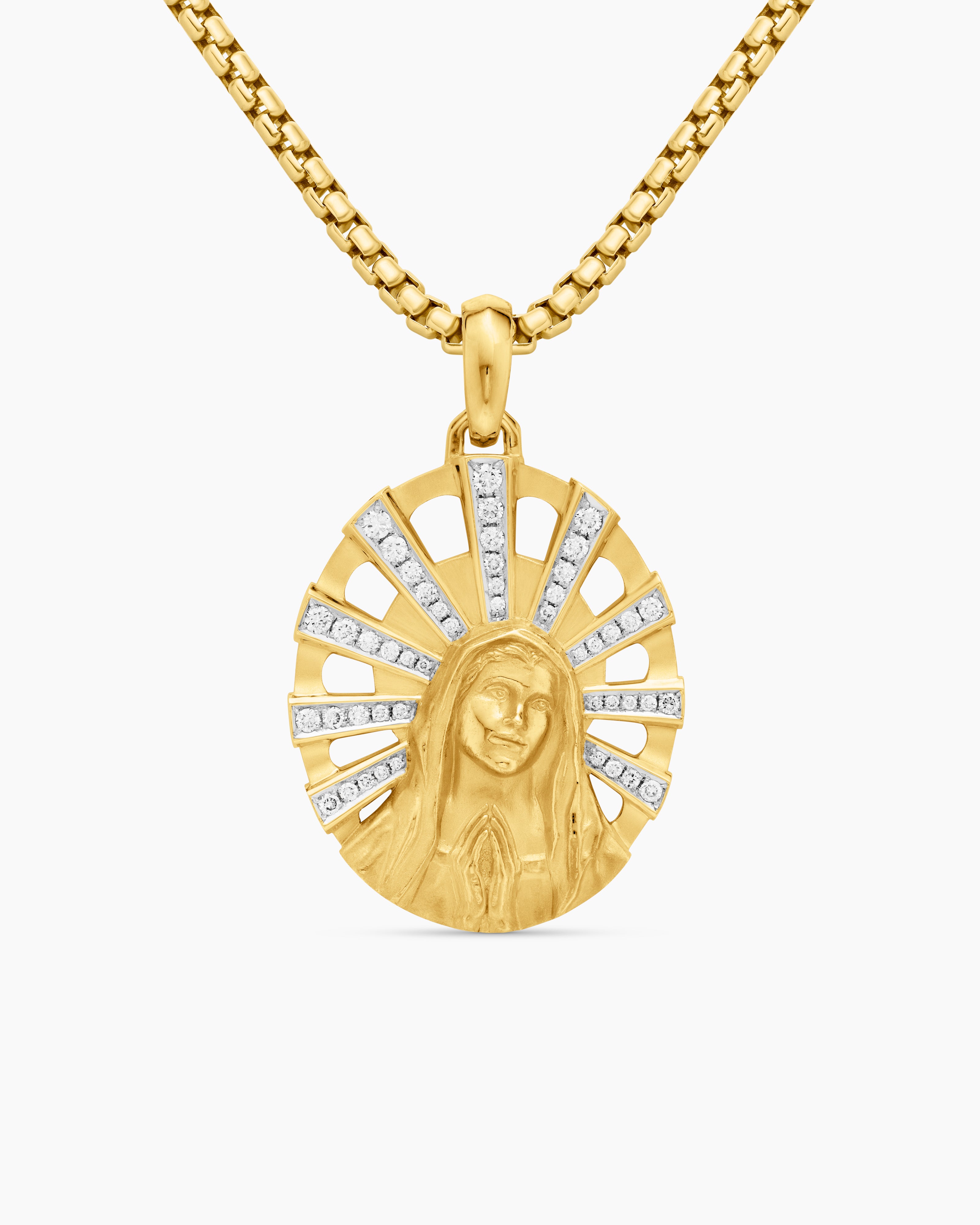 Womens Madonna Amulet in 18K Yellow Gold with Diamonds, 29mm