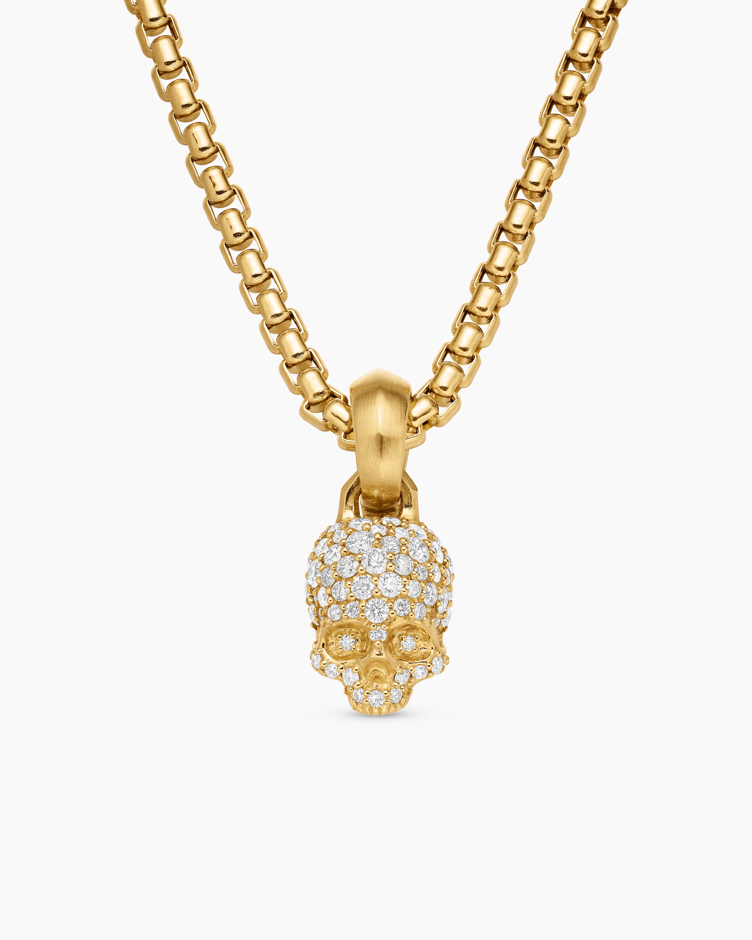 Womens Skull Amulet with Full Pav&eacute; Diamonds and 18K Yellow Gold, 14mm