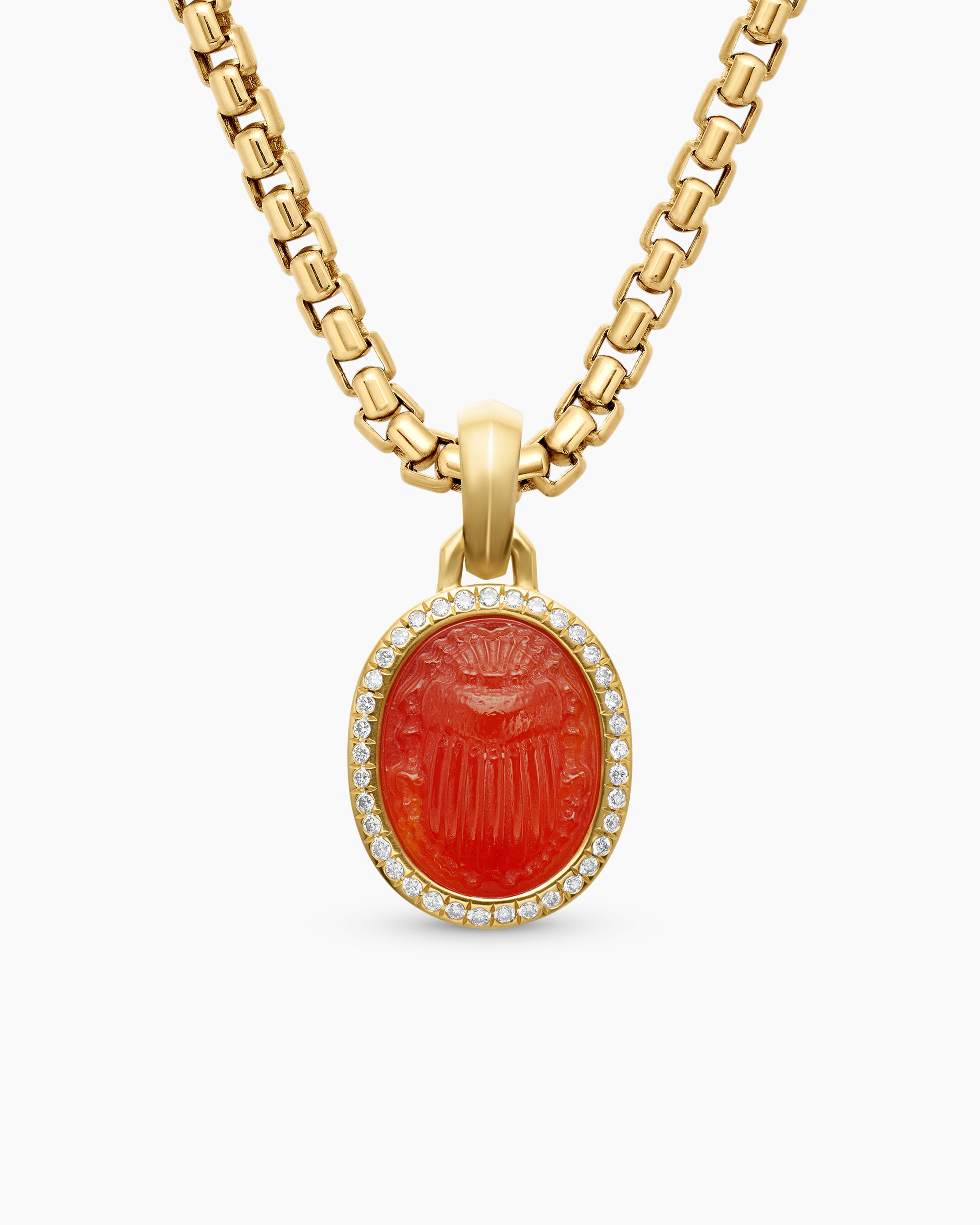 Amulette scarab&eacute;e Petrvs&reg; en or jaune 18 carats avec cornaline et diamants, 16,3 mm femmes 