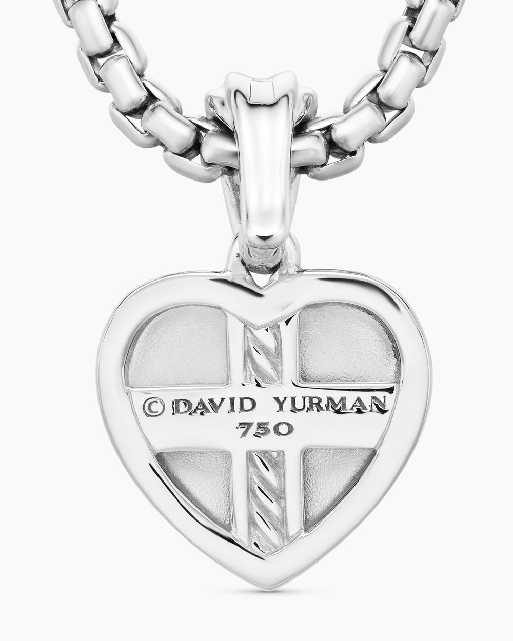 Womens SY Heart Amulet in 18K White Gold with Diamonds and Pink Sapphire, 12.8mm