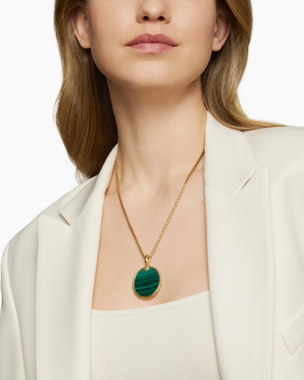 Womens DY Elements® Disc Pendant in 18K Yellow Gold with Malachite, 32mm