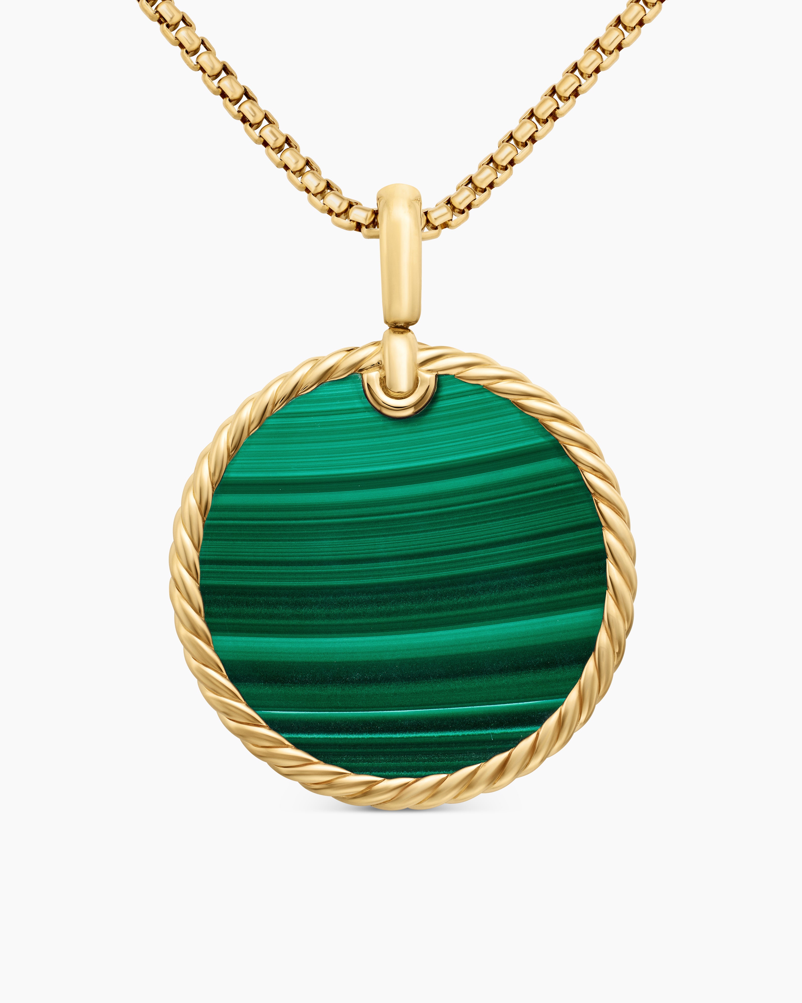 Womens DY Elements&reg; Disc Pendant in 18K Yellow Gold with Malachite, 32mm