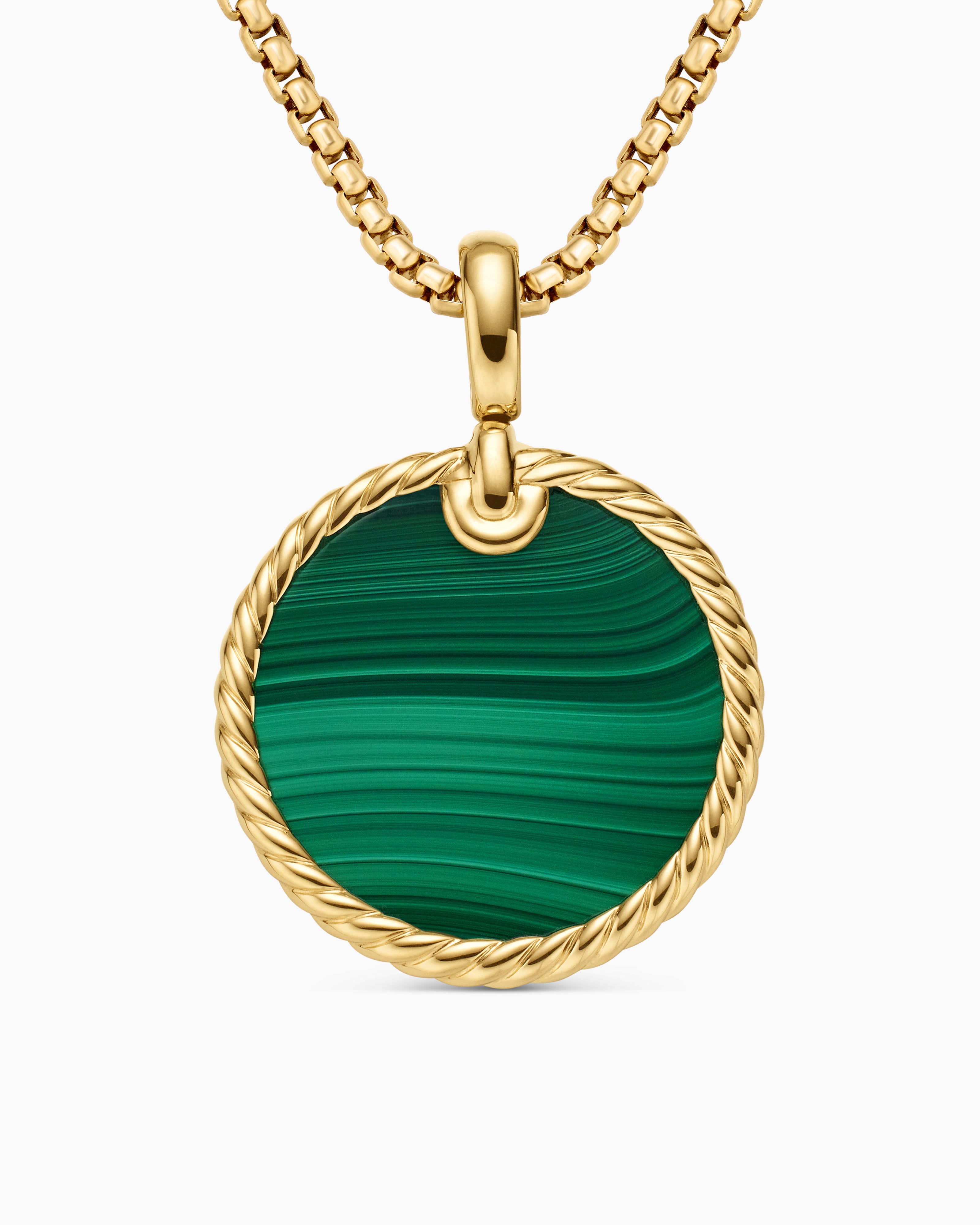 Womens DY Elements&reg; Disc Pendant in 18K Yellow Gold with Malachite, 24mm