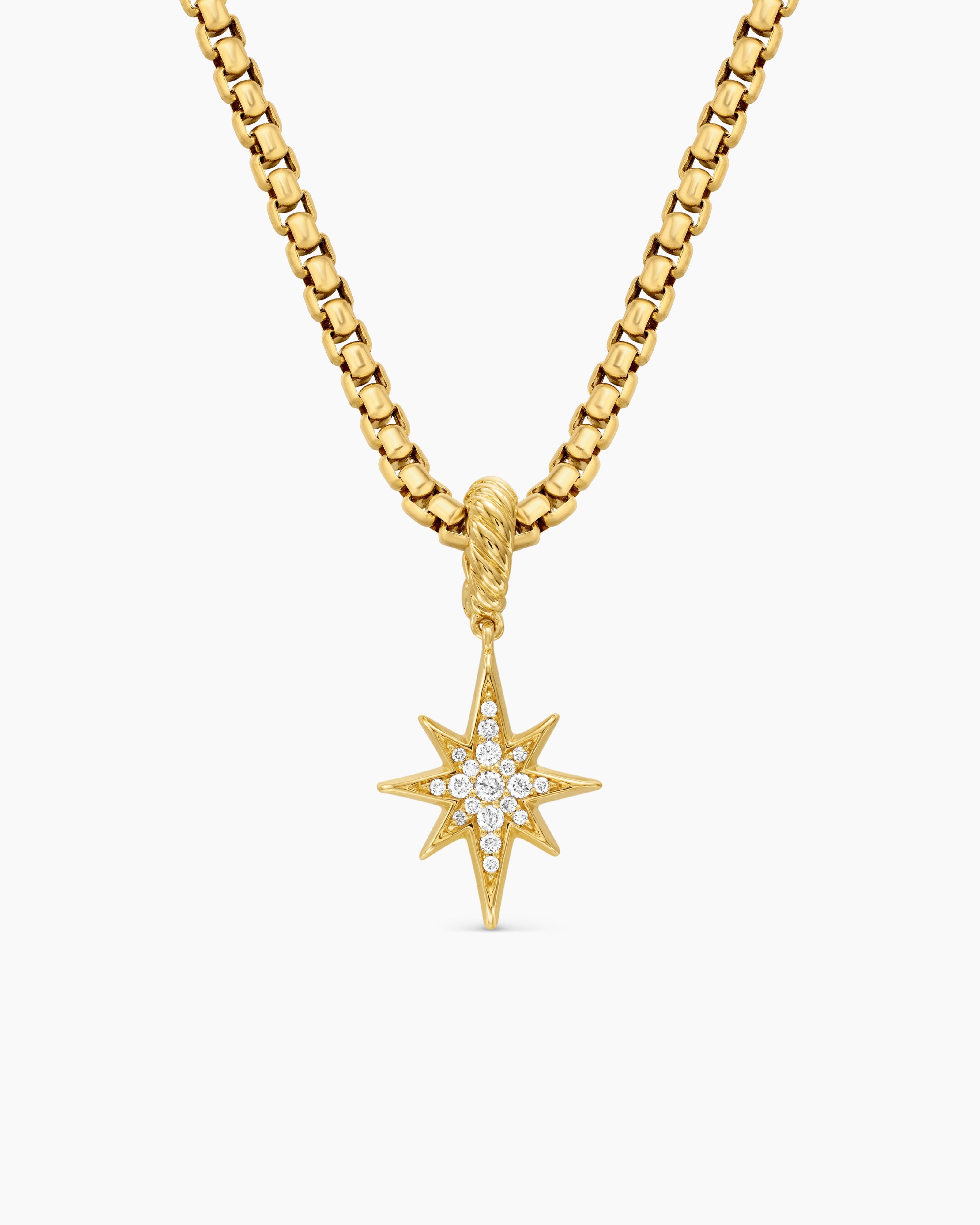 Womens North Star Amulet in 18K Yellow Gold with Diamonds, 15mm