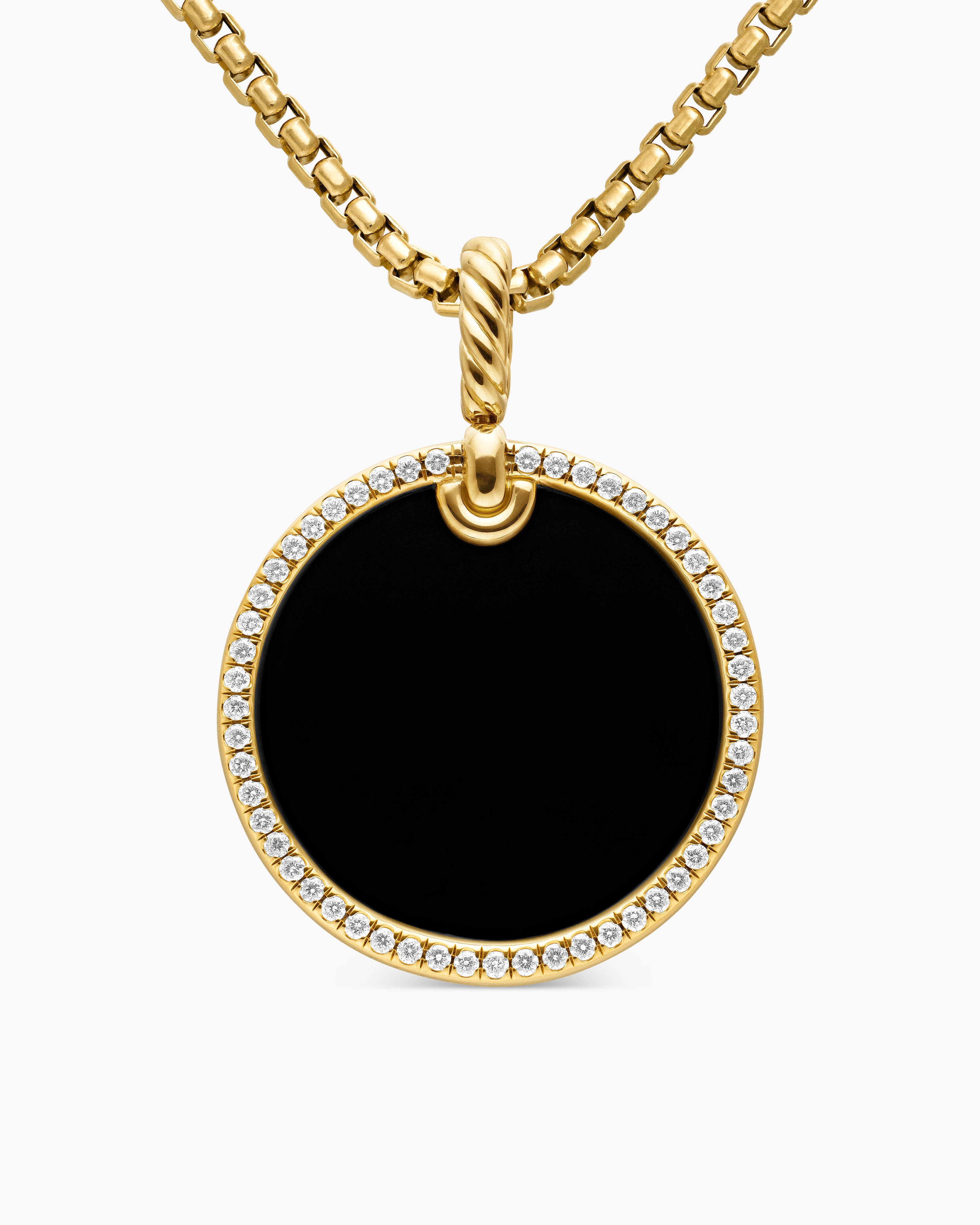 Womens DY Elements&reg; Disc Pendant in 18K Yellow Gold with Black Onyx and Diamond Rim, 24mm