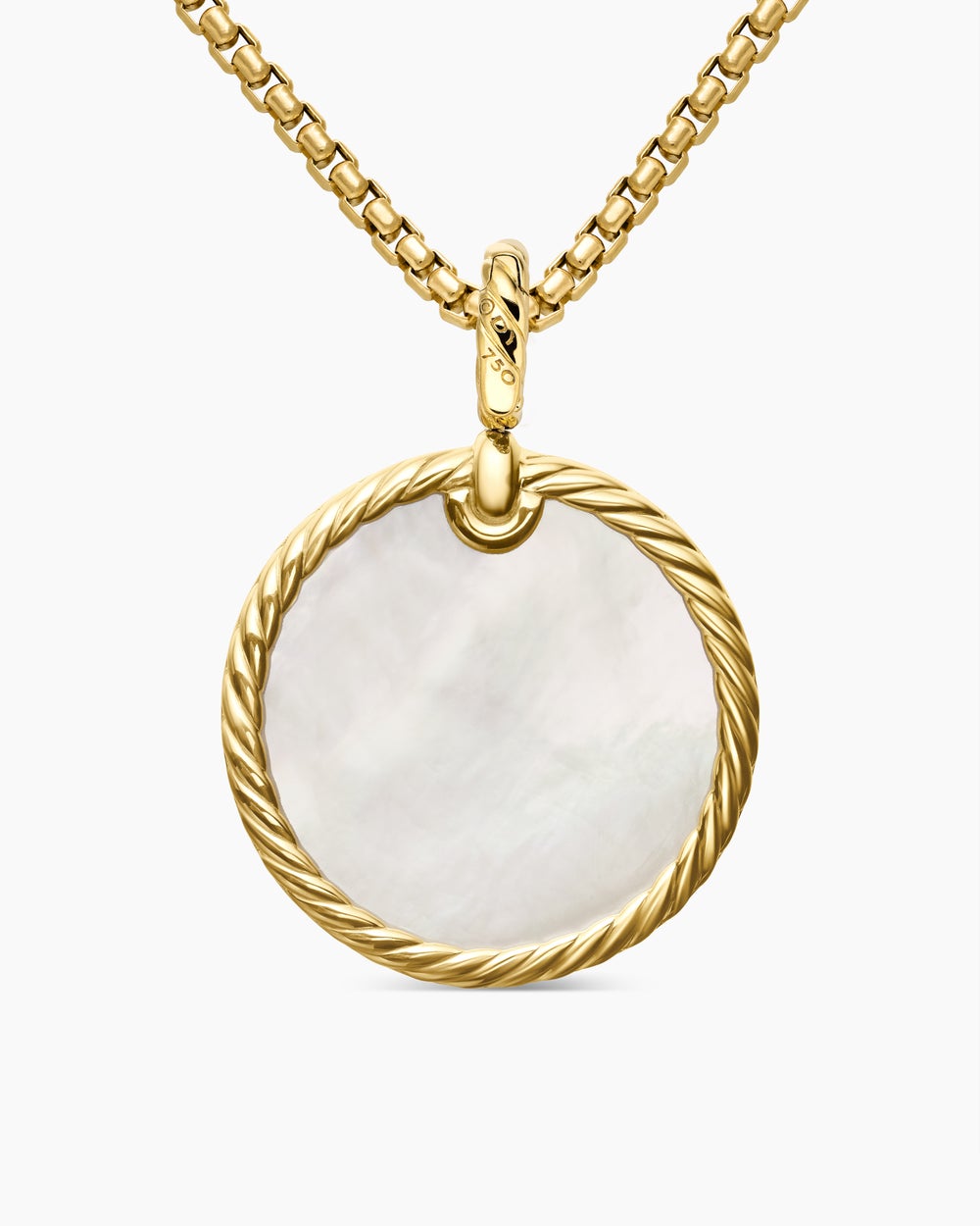 Womens DY Elements® Disc Pendant in 18K Yellow Gold with Mother of Pearl and Diamond Rim, 24mm