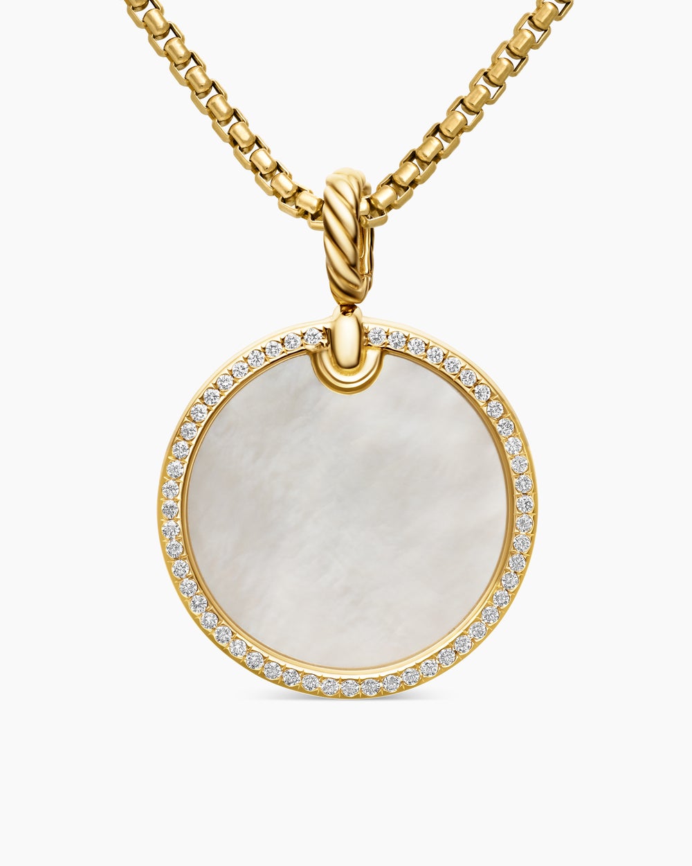 Womens DY Elements® Disc Pendant in 18K Yellow Gold with Mother of Pearl and Diamond Rim, 24mm