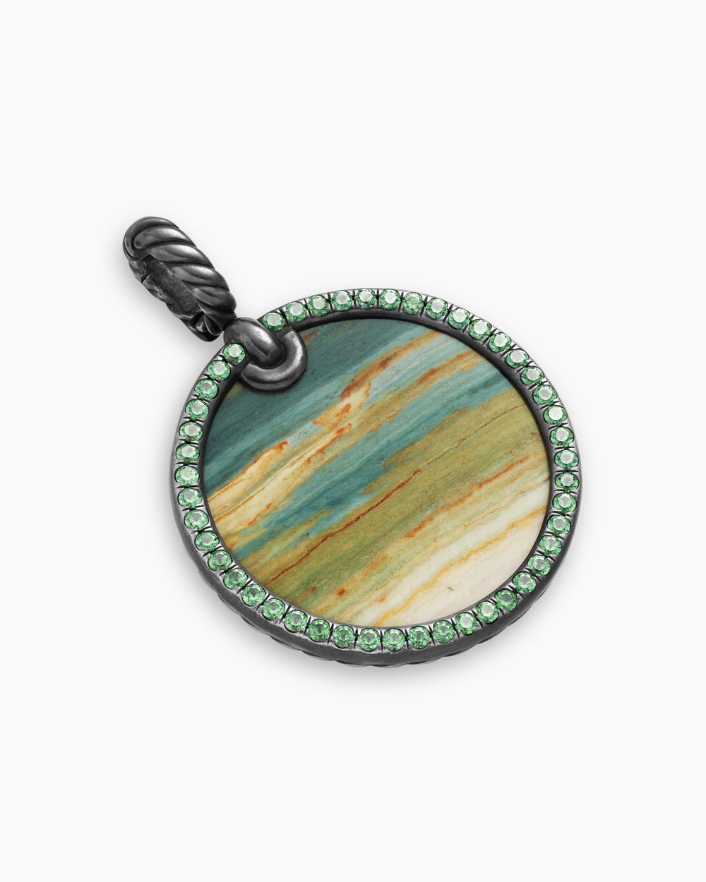 Womens Limited DY Elements® Disc Pendant in Blackened Silver with Bogwood and Pavé Tsavorites, 24mm