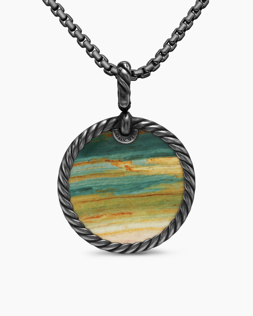 Womens Limited DY Elements® Disc Pendant in Blackened Silver with Bogwood and Pavé Tsavorites, 24mm