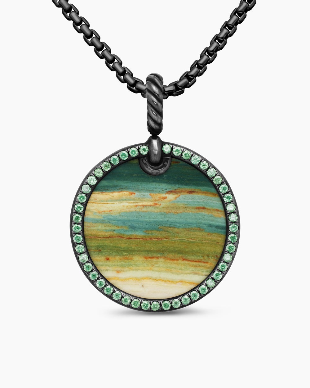 Womens Limited DY Elements® Disc Pendant in Blackened Silver with Bogwood and Pavé Tsavorites, 24mm