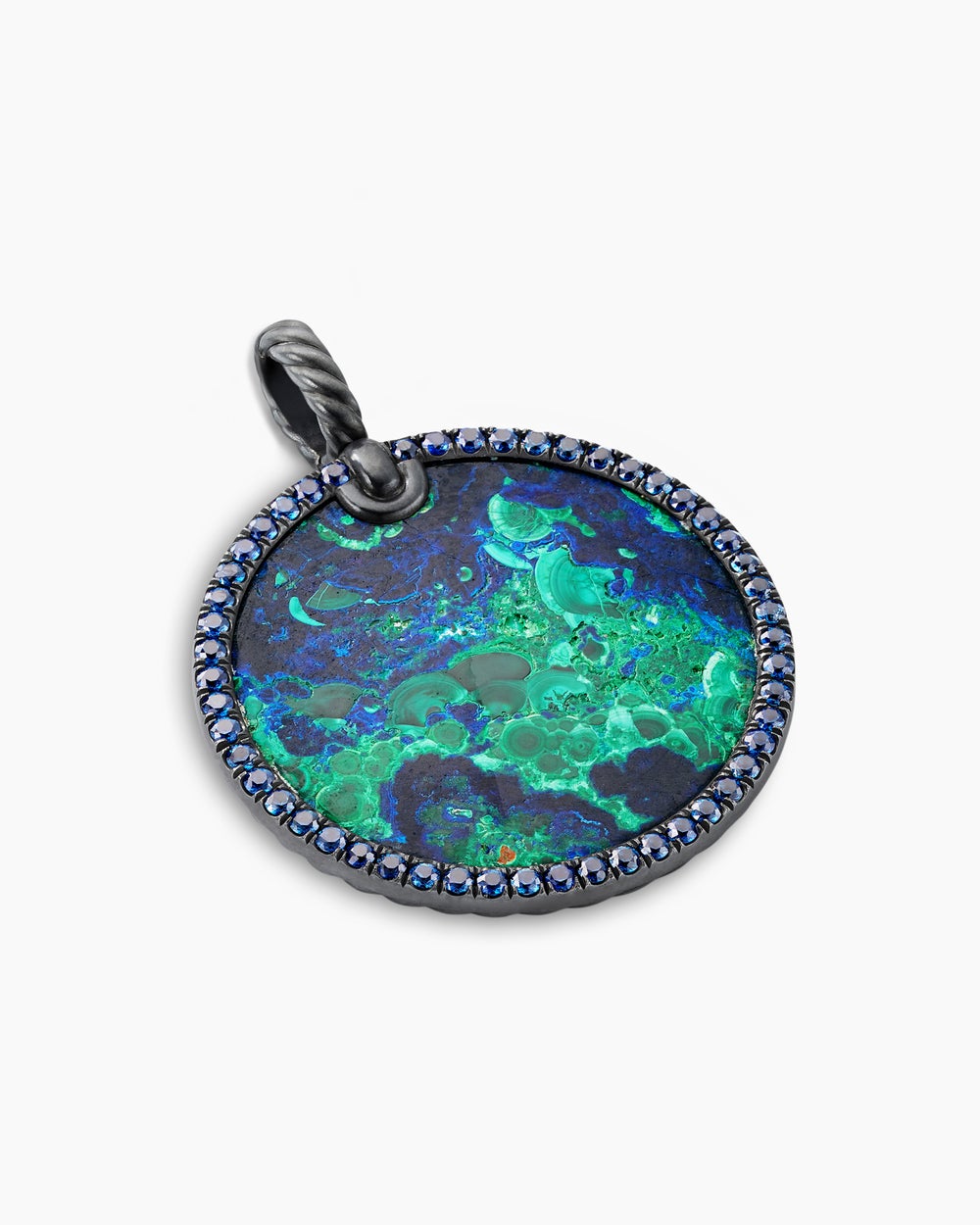 Womens Limited DY Elements® Disc Pendant in Blackened Silver with Azurite and Pavé Blue Sapphires, 32mm