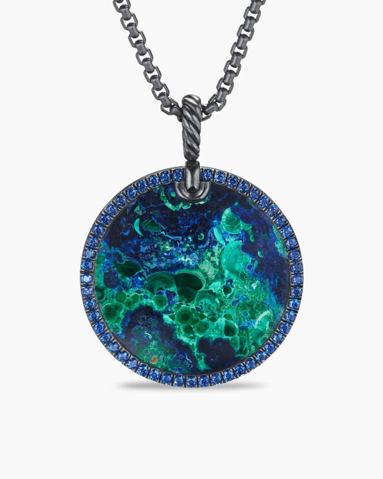 Limited DY Elements® Disc Pendant in Blackened Silver with Azurite and Pavé Blue Sapphires, 32mm