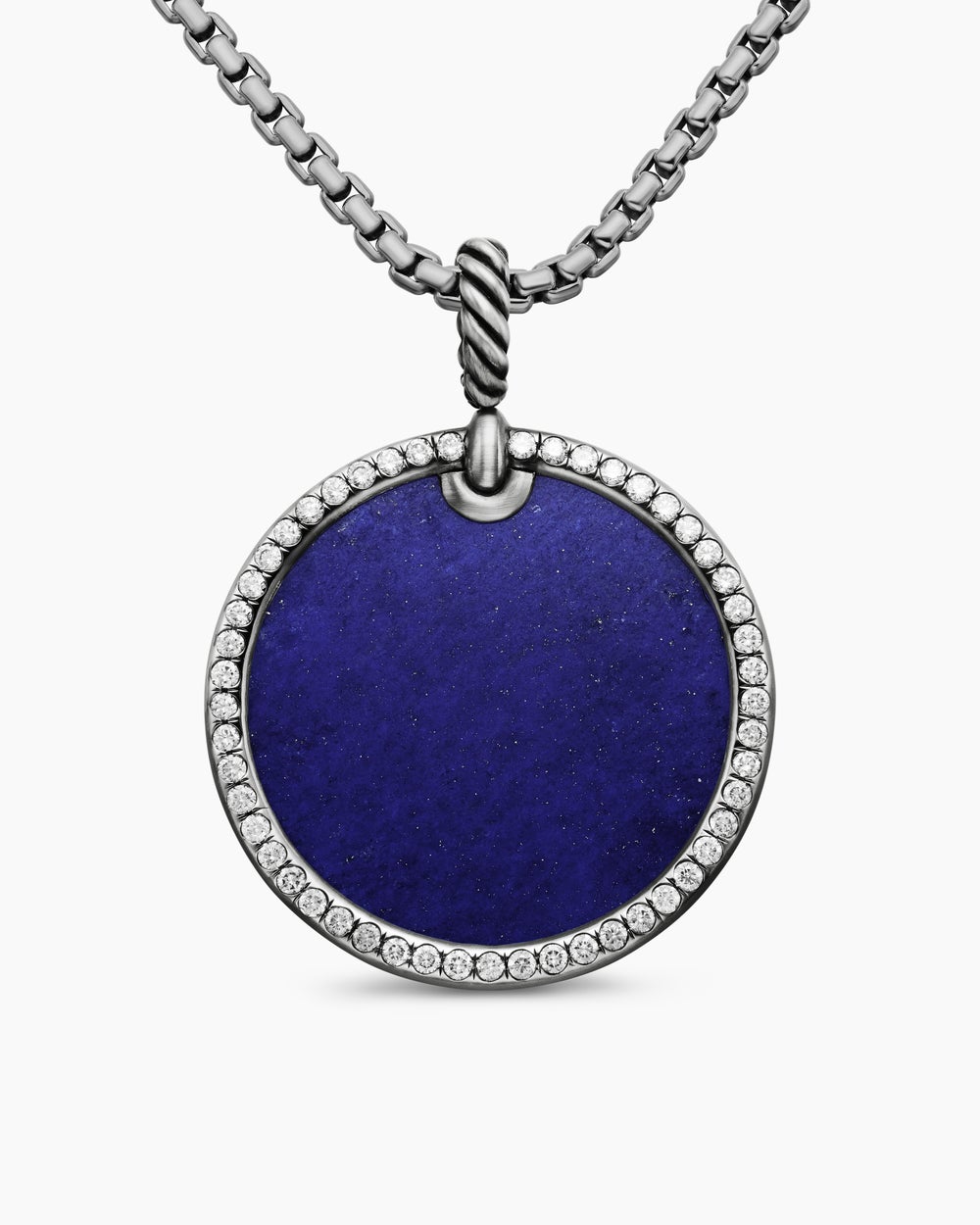 Womens DY Elements® Disc Pendant in Blackened Silver with Lapis and Diamonds, 32mm