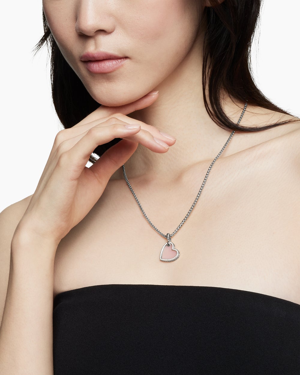 Womens DY Elements® Heart Amulet in Sterling Silver with Pink Opal and Diamonds, 18.7mm