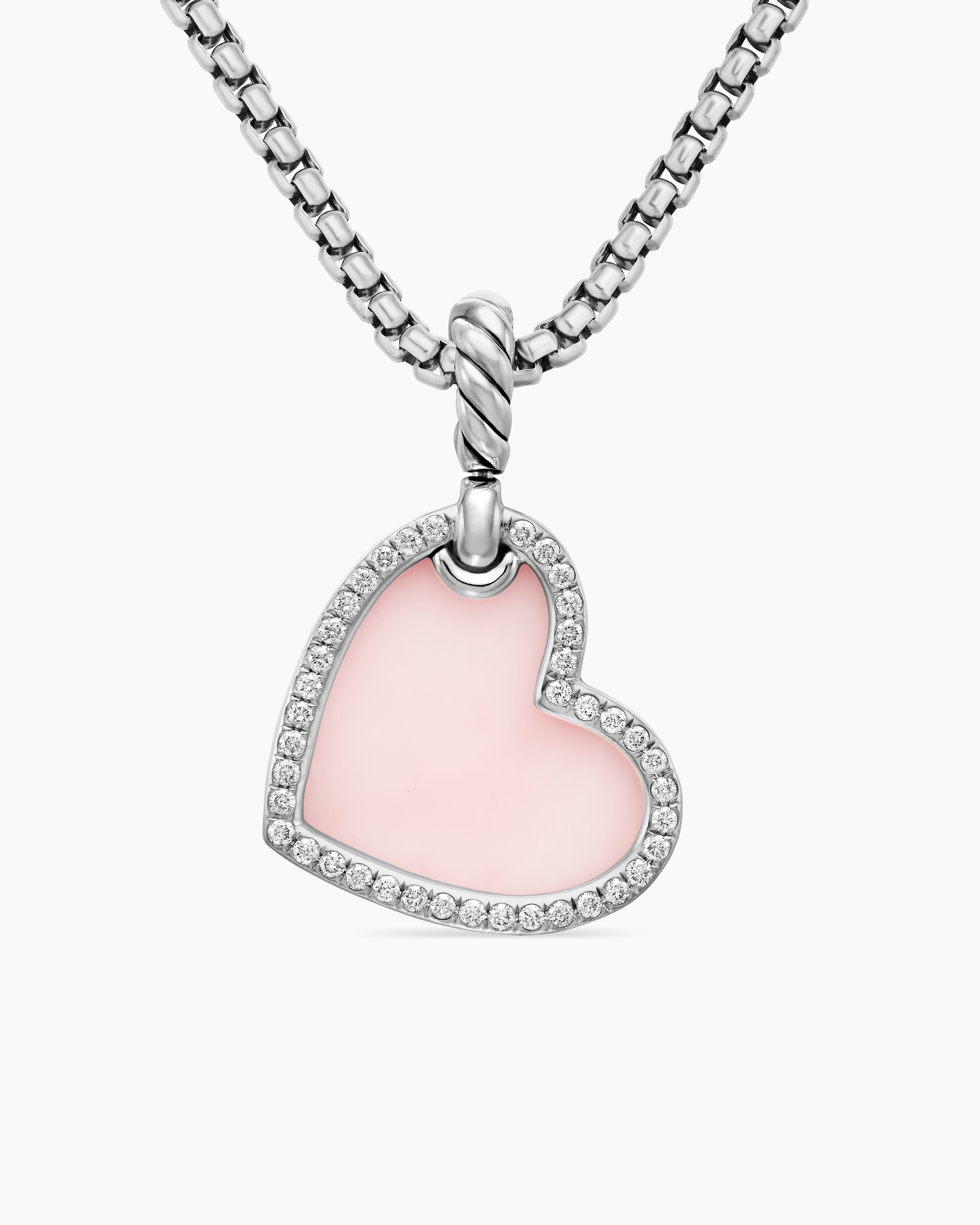 Womens DY Elements&reg; Heart Amulet in Sterling Silver with Pink Opal and Diamonds, 18.7mm