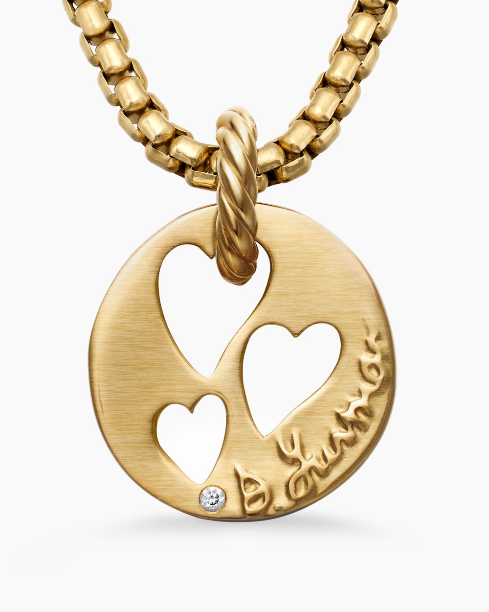 Womens DY Elements® Open Hearts Pendant in 18K Yellow Gold with Diamond, 16mm