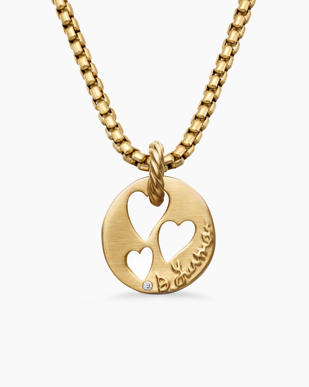 Womens DY Elements® Open Hearts Pendant in 18K Yellow Gold with Diamond, 16mm