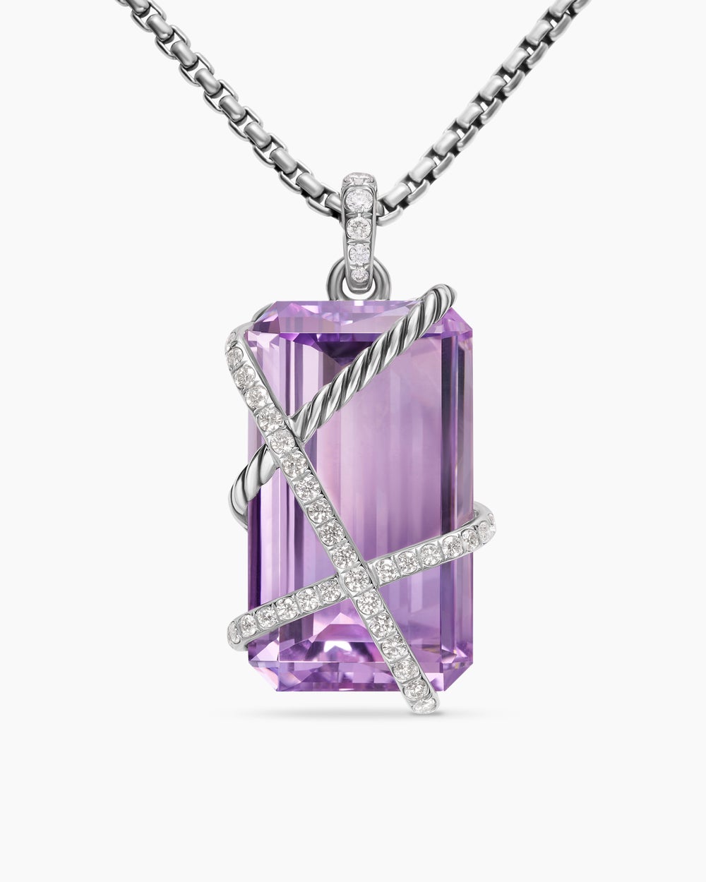 Womens Cable Wrap Amulet in Sterling Silver with Lavender Amethyst and Diamonds, 32mm
