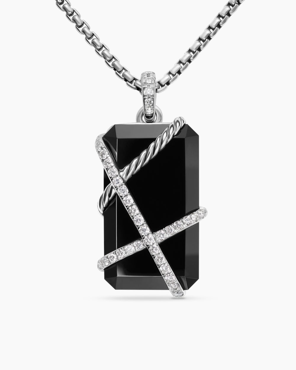 Womens Cable Wrap Amulet in Sterling Silver with Black Onyx and Diamonds, 32mm
