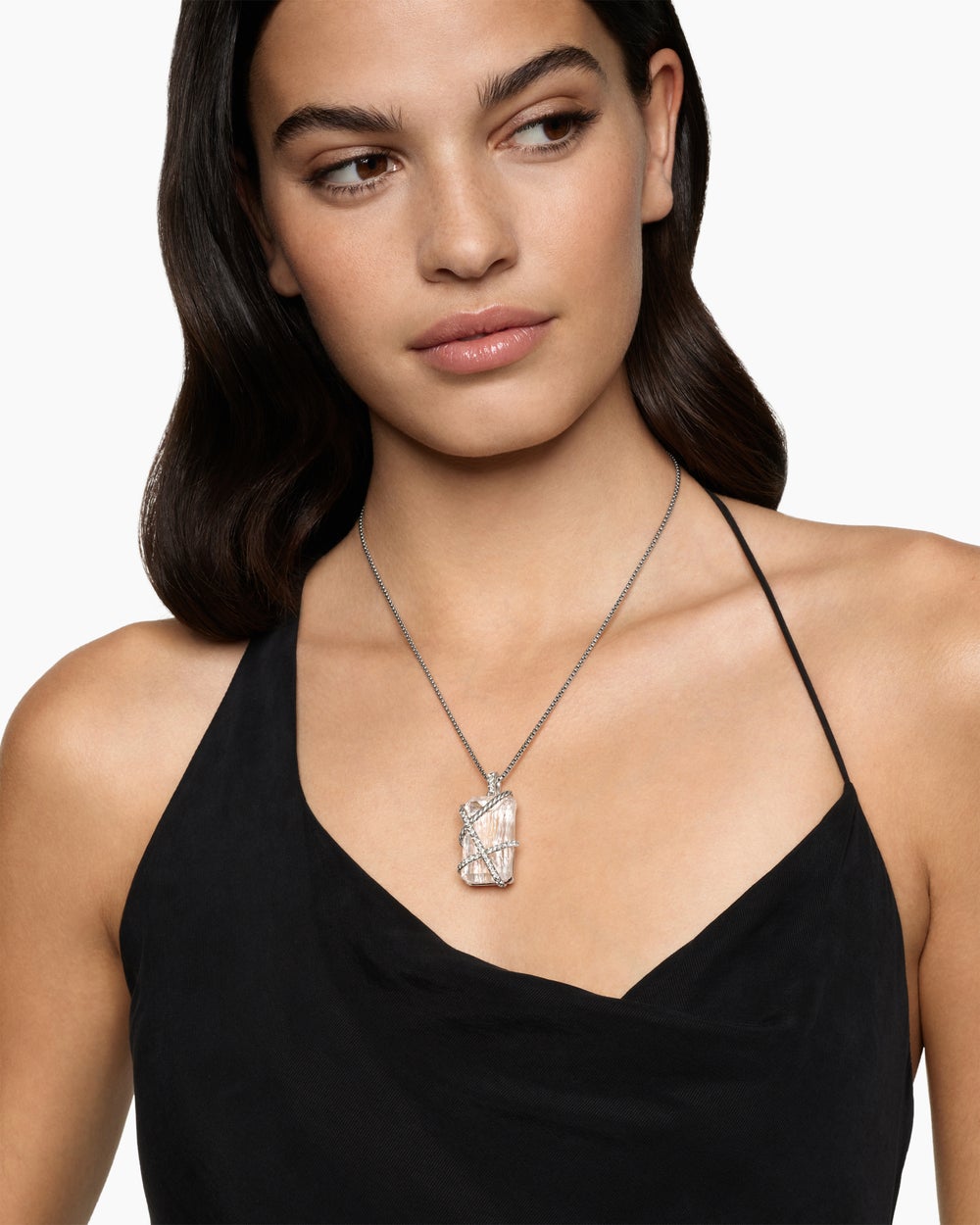 Womens Cable Wrap Amulet in Sterling Silver with Crystal and Diamonds, 32mm