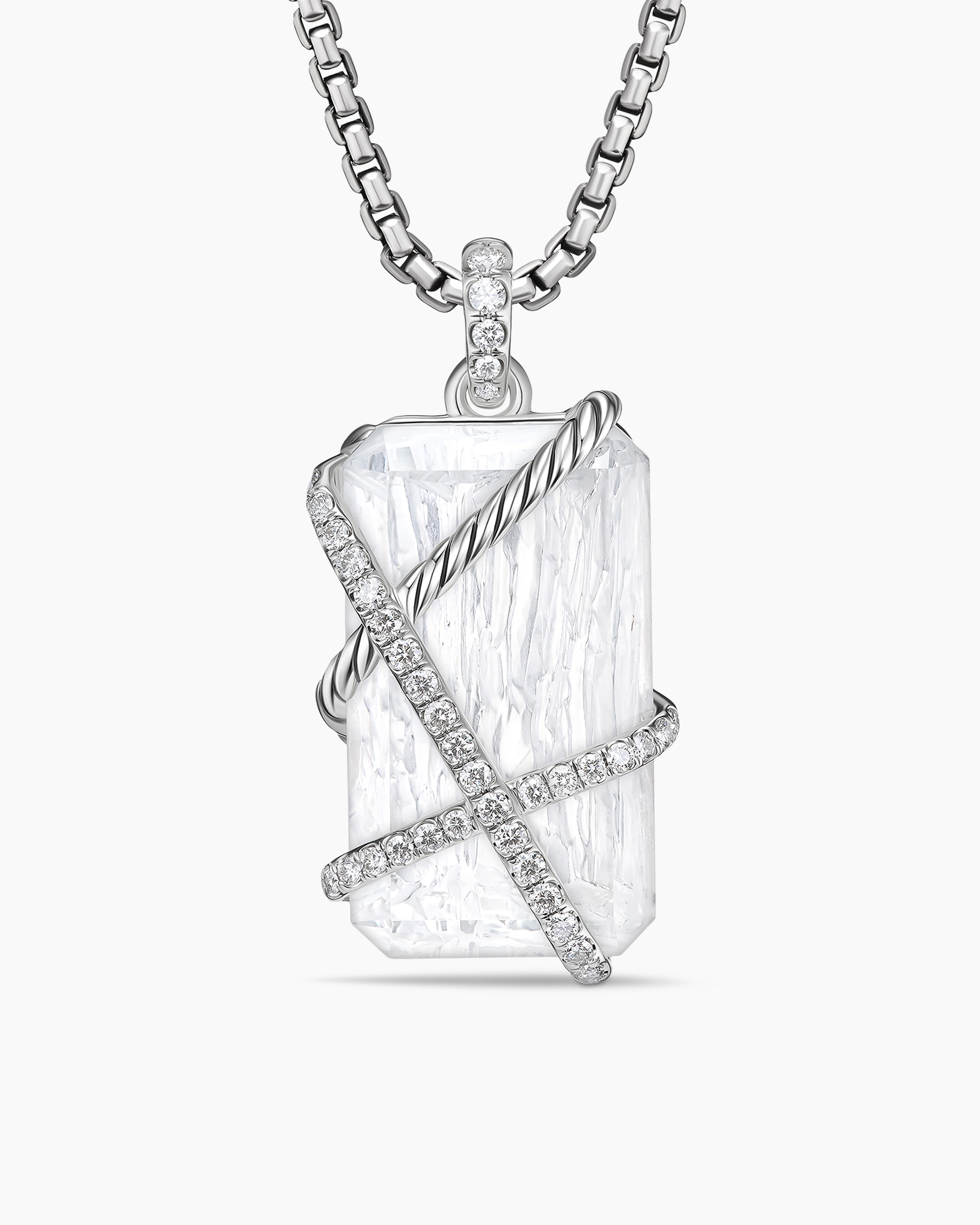 Womens Cable Wrap Amulet in Sterling Silver with Crystal and Diamonds, 32mm