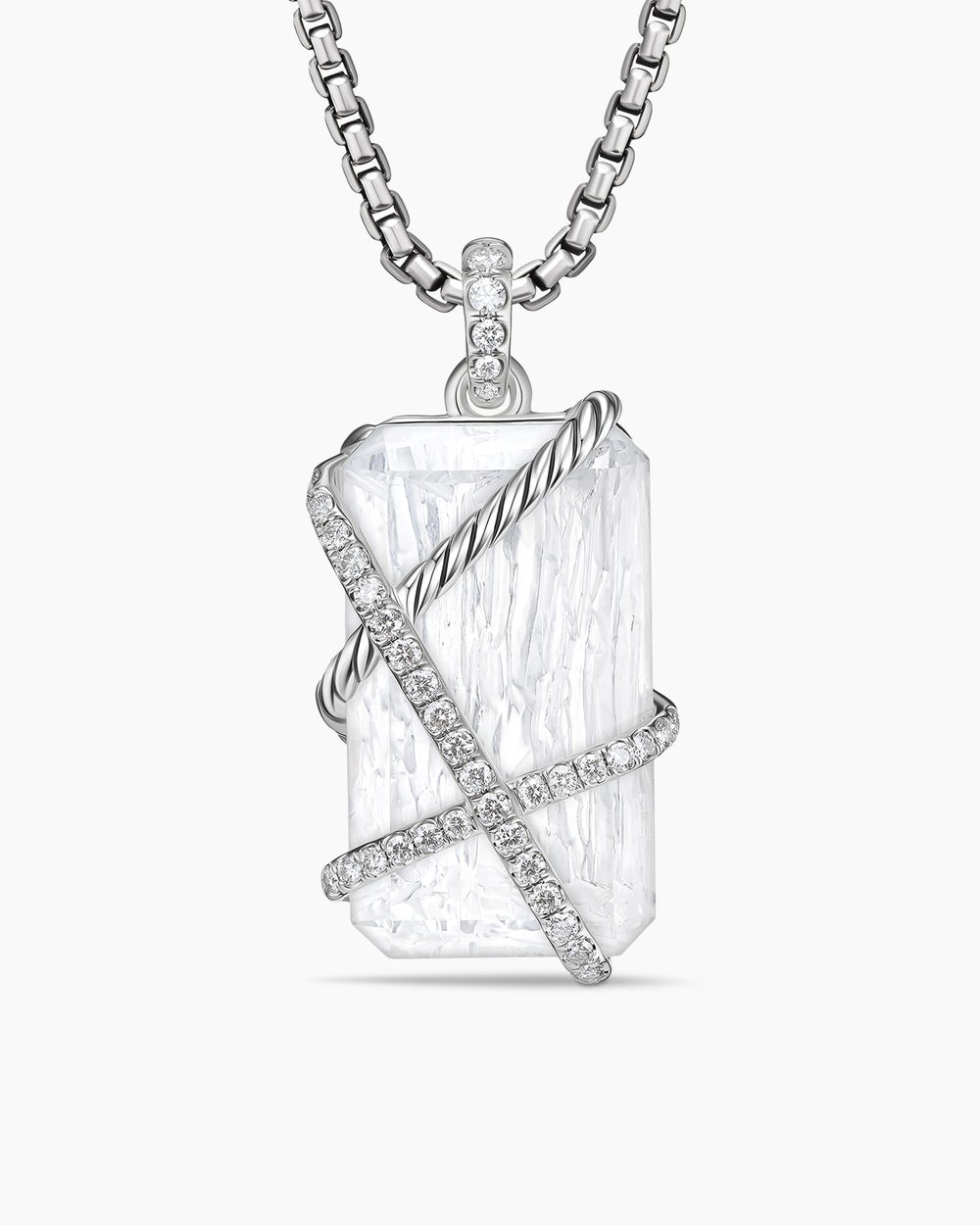 Womens Cable Wrap Amulet in Sterling Silver with Crystal and Diamonds, 32mm