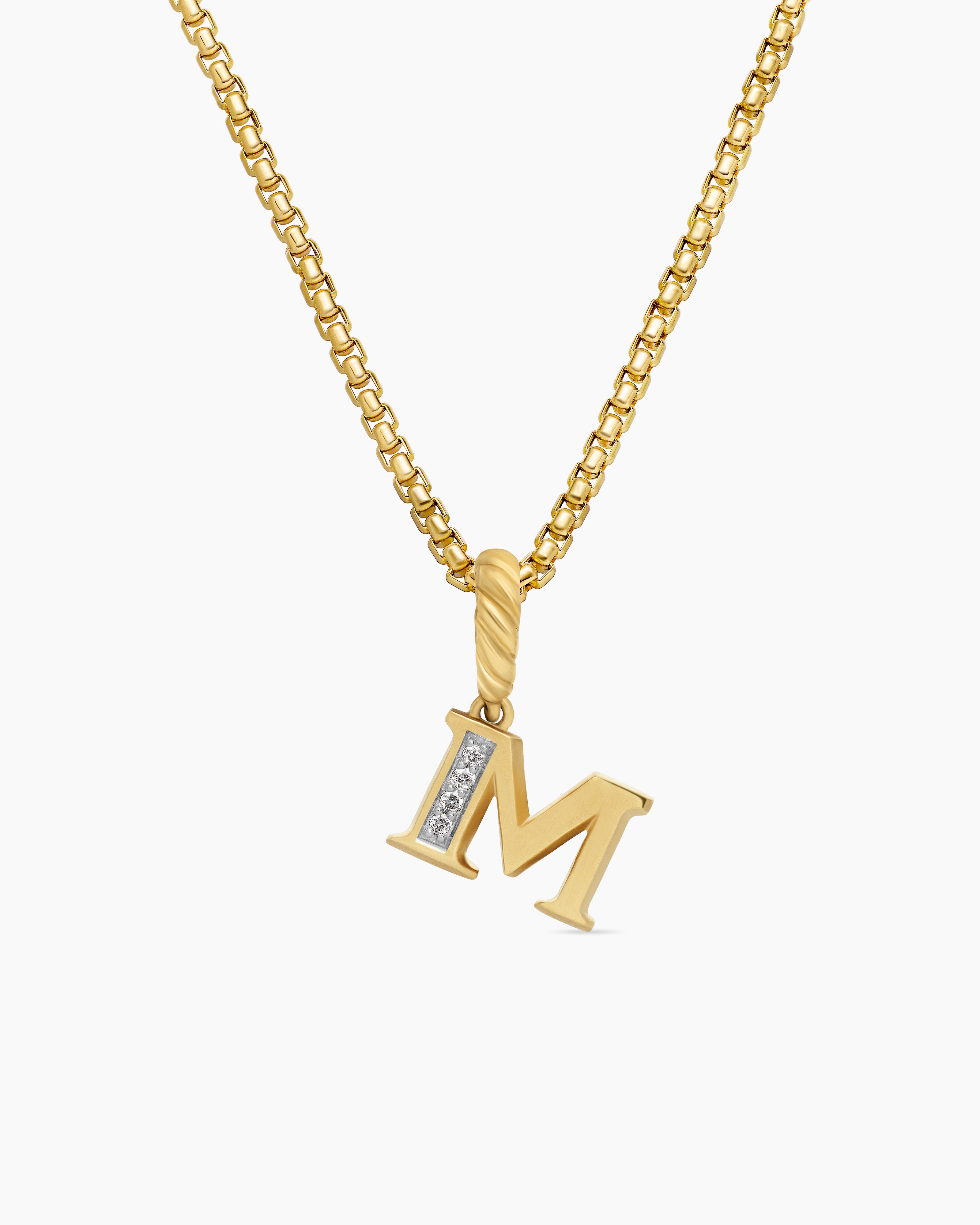 Womens Pav&eacute; Initial Pendant in 18K Yellow Gold with Diamond M