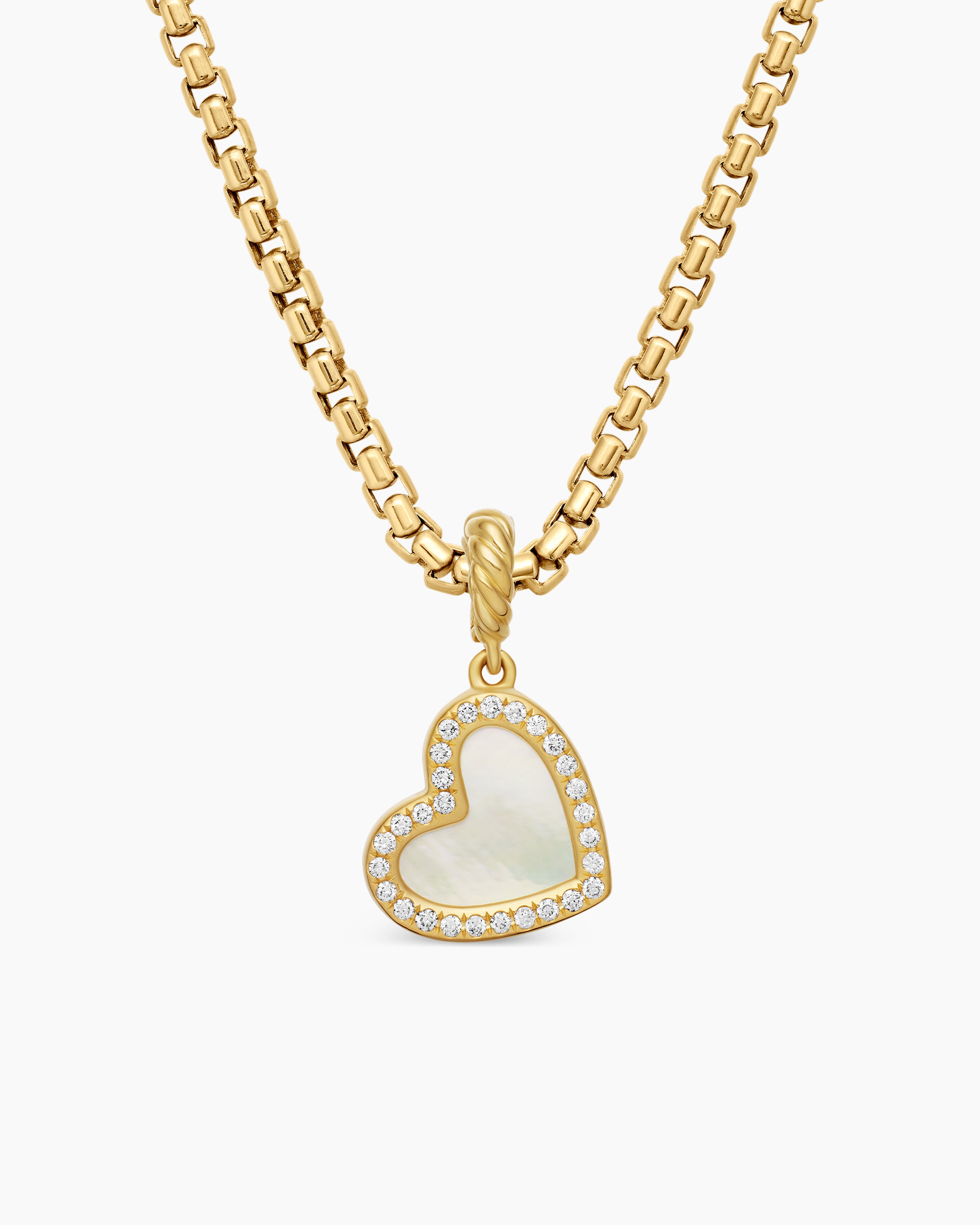 Womens DY Elements&reg; Heart Pendant in 18K Yellow Gold with Mother of Pearl and Diamonds, 11mm
