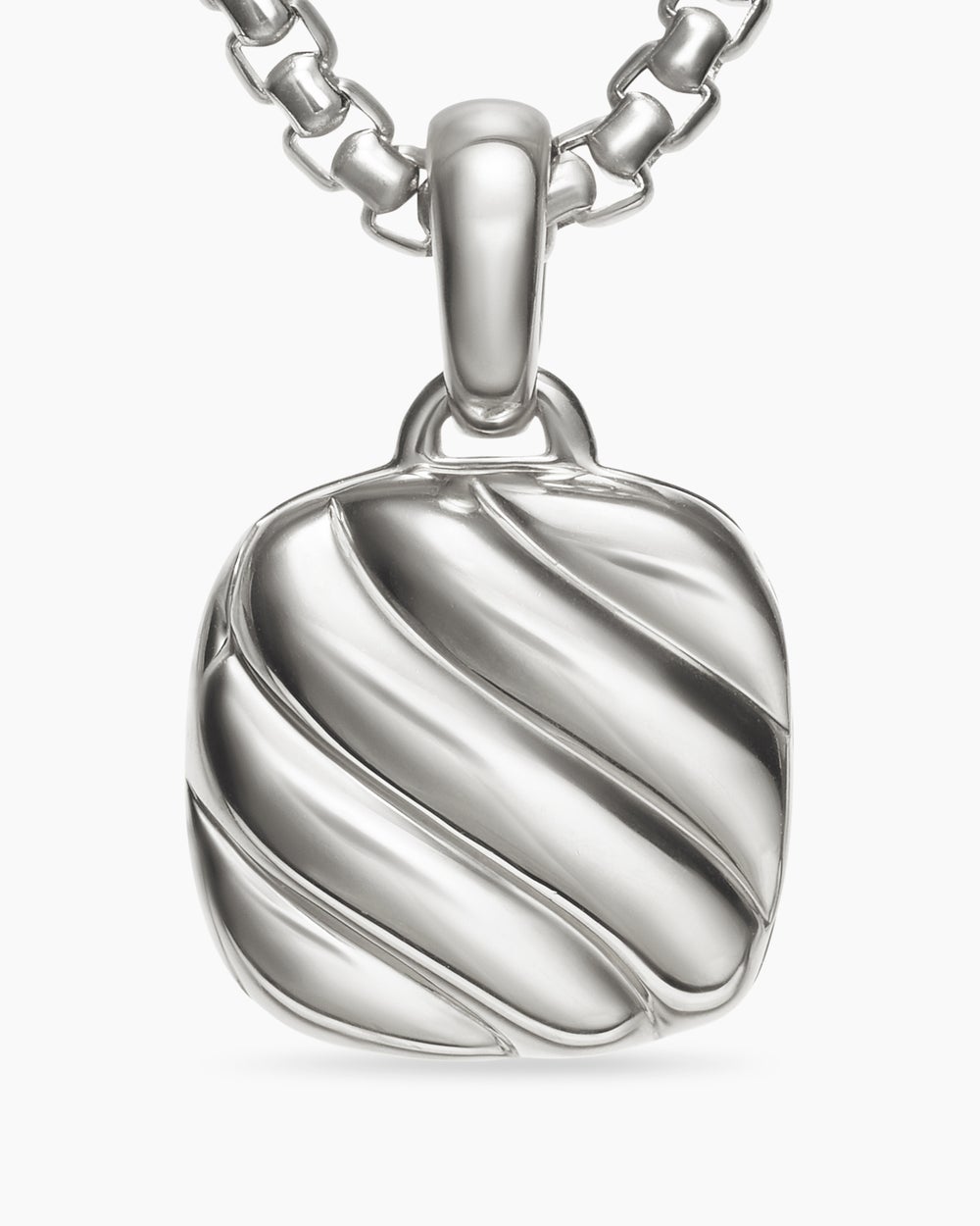 Womens Sculpted Cable Square Locket in Sterling Silver, 14.5mm