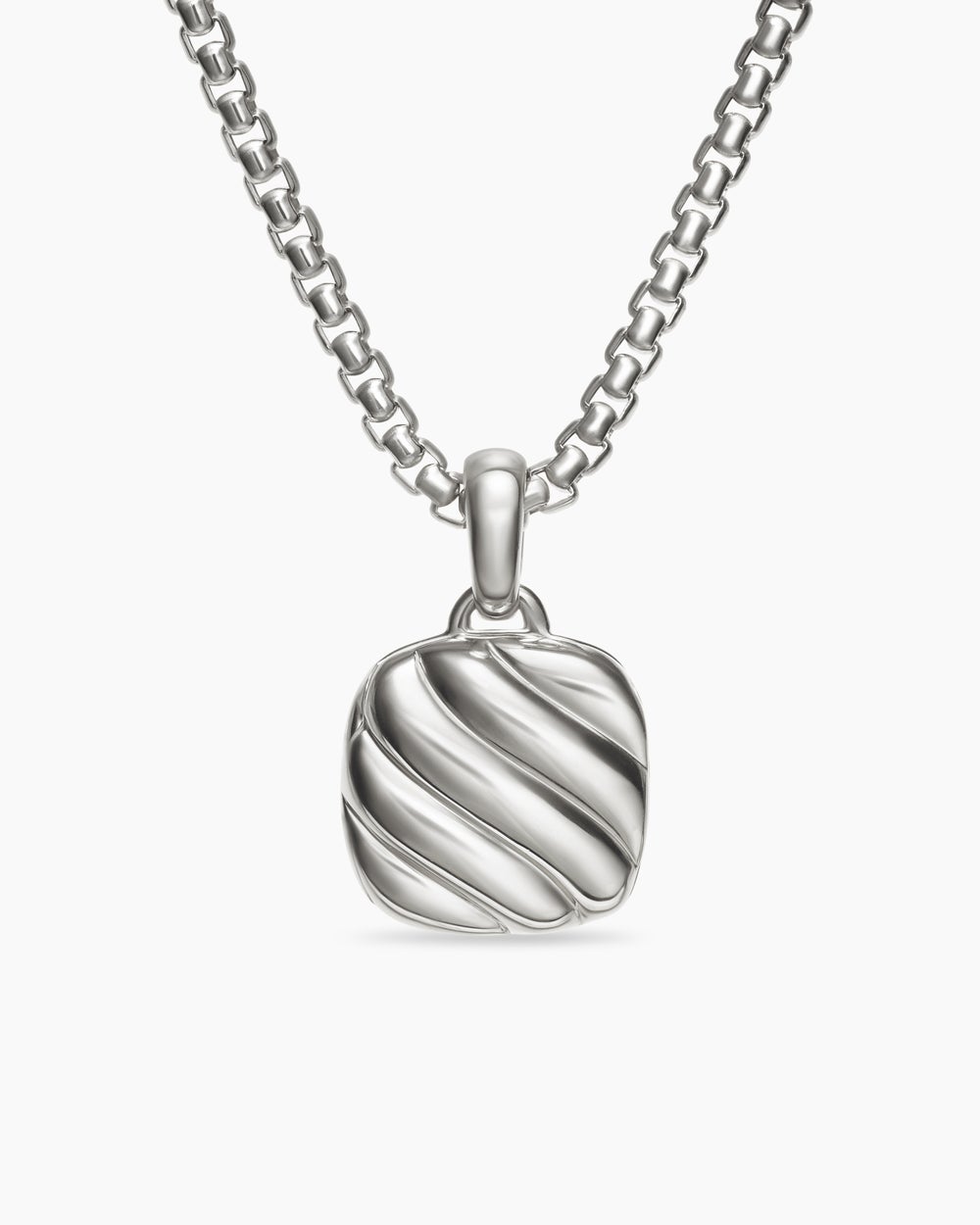 Womens Sculpted Cable Square Locket in Sterling Silver, 14.5mm