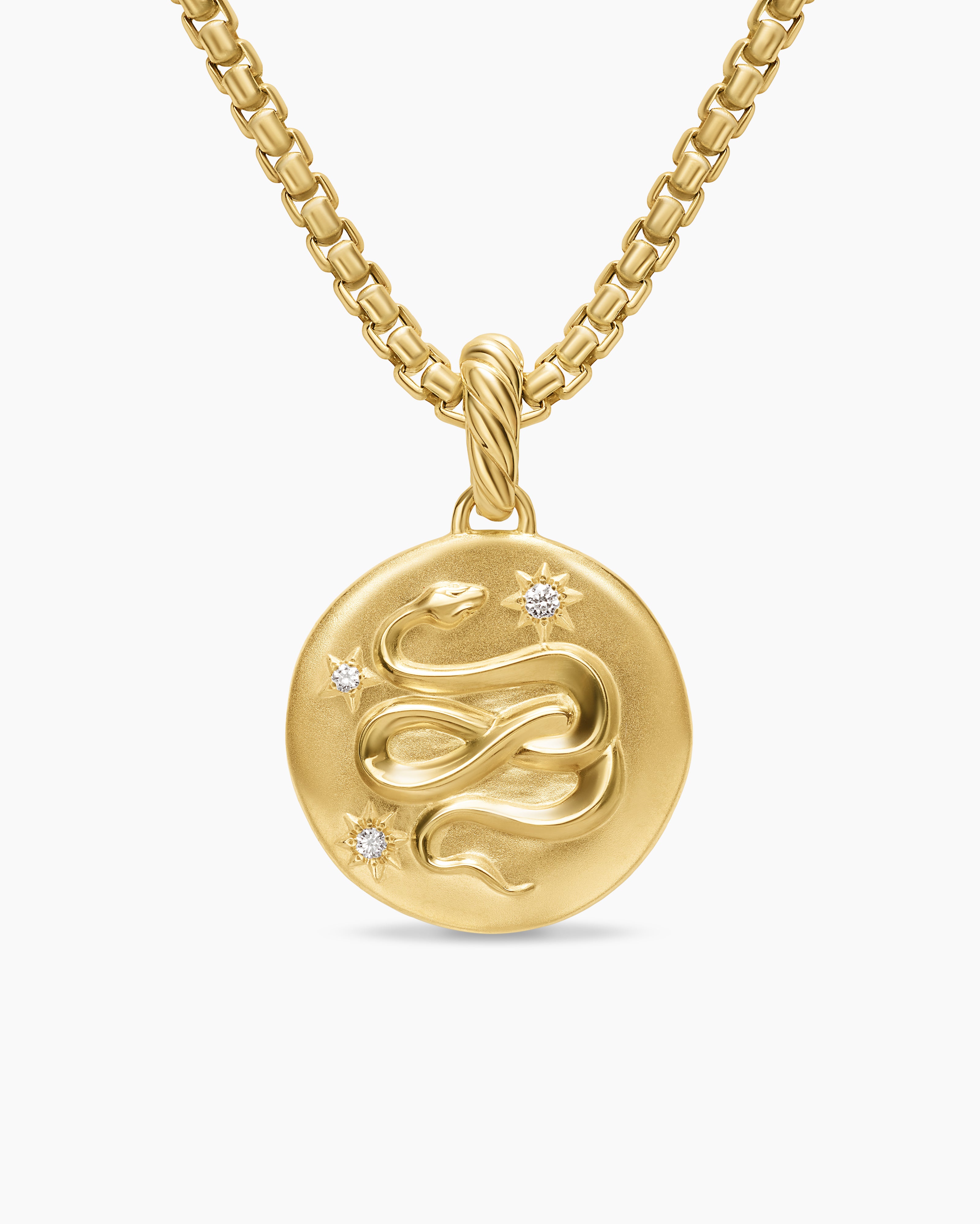 Womens Snake Amulet in 18K Yellow Gold with Diamonds, 18.8mm